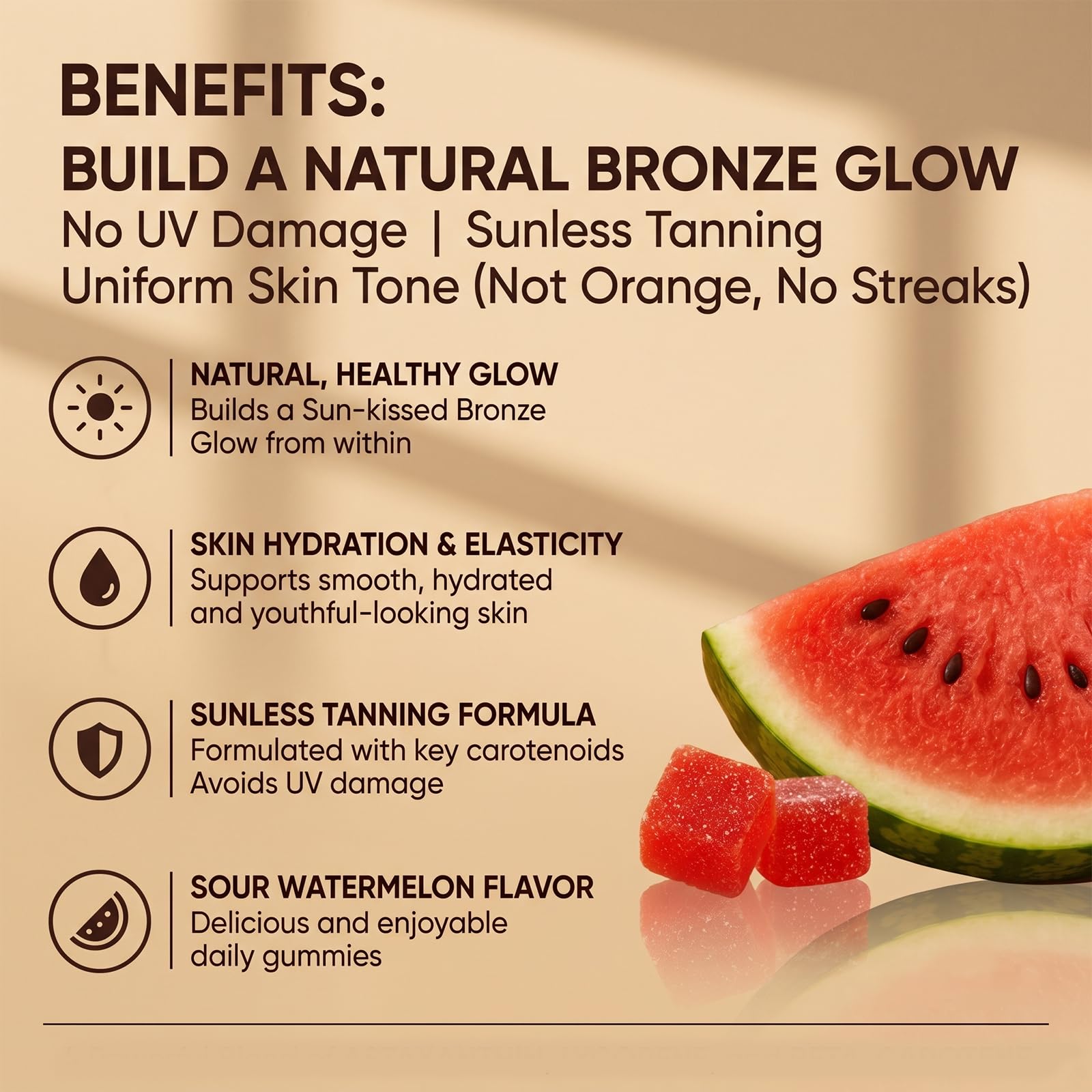 Tanning Gummies with Vitamins C & D, Watermelon Flavor
