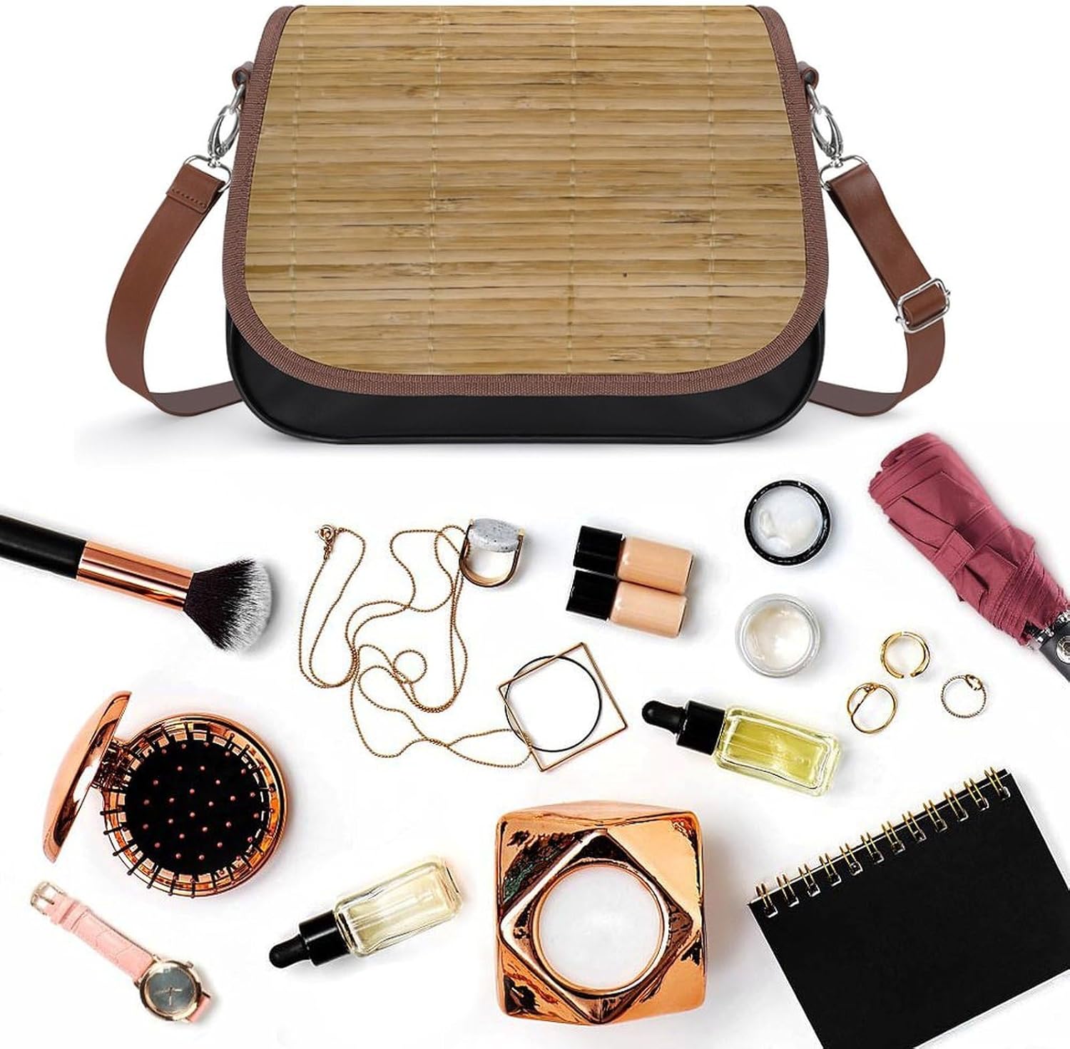 Bamboo BathWomen's Faux Leather Crossbody Bag, Waterproof Wrinkle-Resistant Shoulder Bag with Detachable Strap, Large Capacity Casual Handbag, Fashion Daily Purse for Shopping Work Dating, Ideal Gift