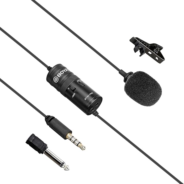 BOYA by-M1 PRO Professional Lavalier Lapel Microphone Noise Reduction Omnidirectional Mic with Clip for YouTube Interview Broadcast Content Creation Compatible for Smartphone&DSLR Camera (6M)