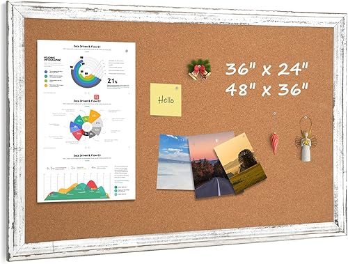 WALGLASS Tablero de corcho, tablero de anuncios de 48 x 36 pulgadas, marco blanco para pared, tablero de anuncios decorativo para el hogar y la