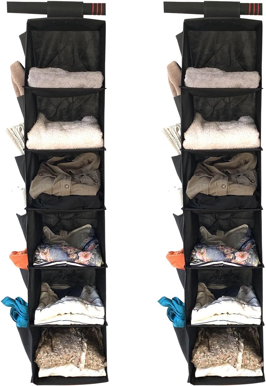 2pcs Home Storage Hanging Closet Organizer,Sweater Organizer with 6 Shelves (Black)