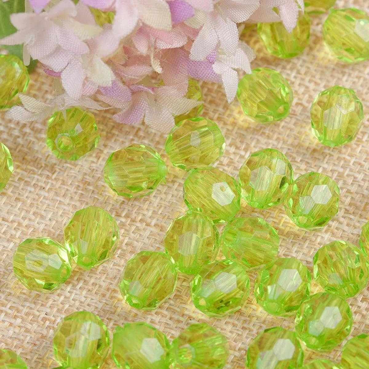 500 g, 6-14 mm, cuentas en ángulo transparentes, 32 secciones, cuentas de cristal de imitación acrílicas sueltas, cuentas para ramo de bricolaje, 9 frutas verdes, 10 mm