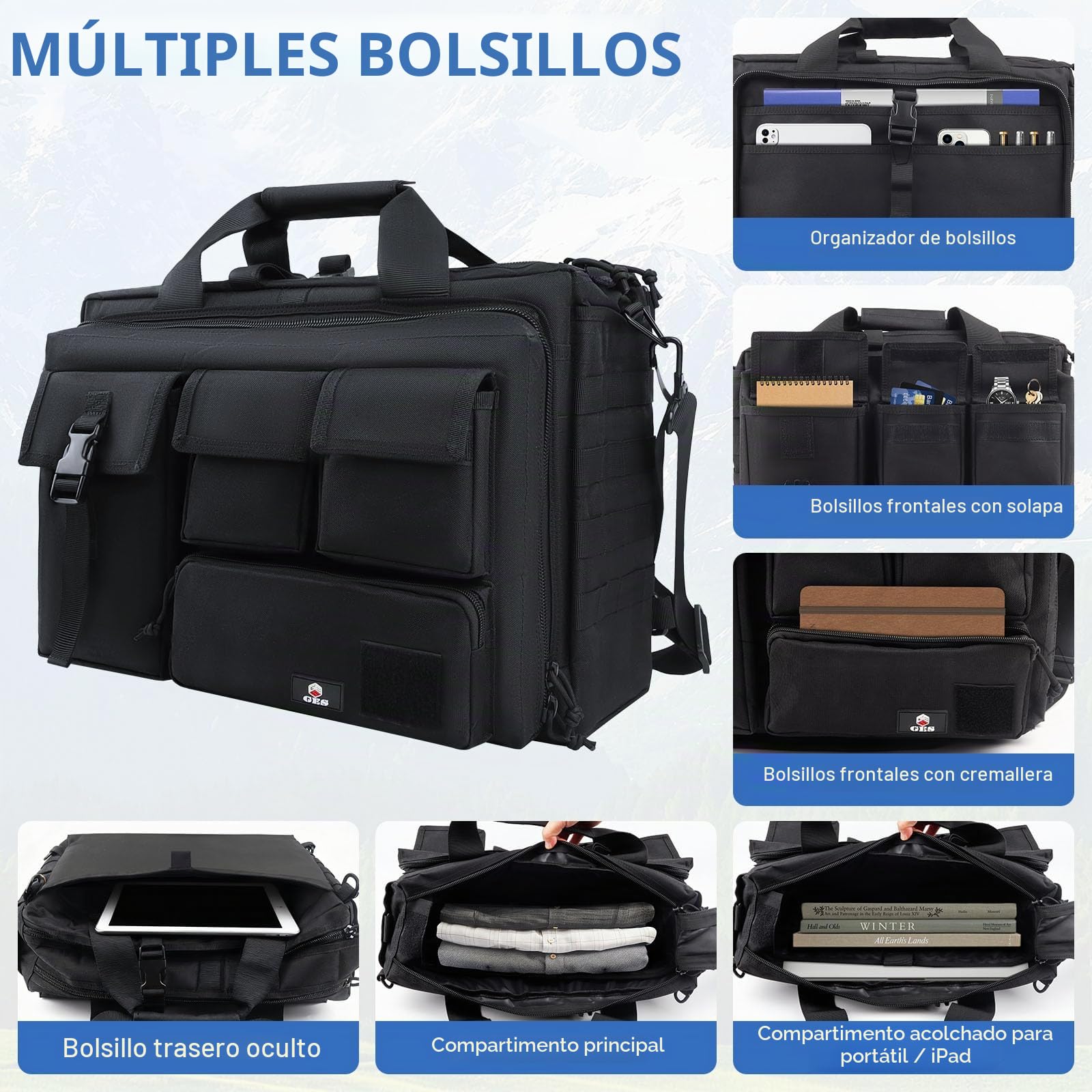 GES Maletín Táctico Militar para Hombre, Bolso de Hombro Multifunción de Nylon con Hebilla de Metal, Bandolera Mensajero para Cámara, Trabajo y Aire Libre