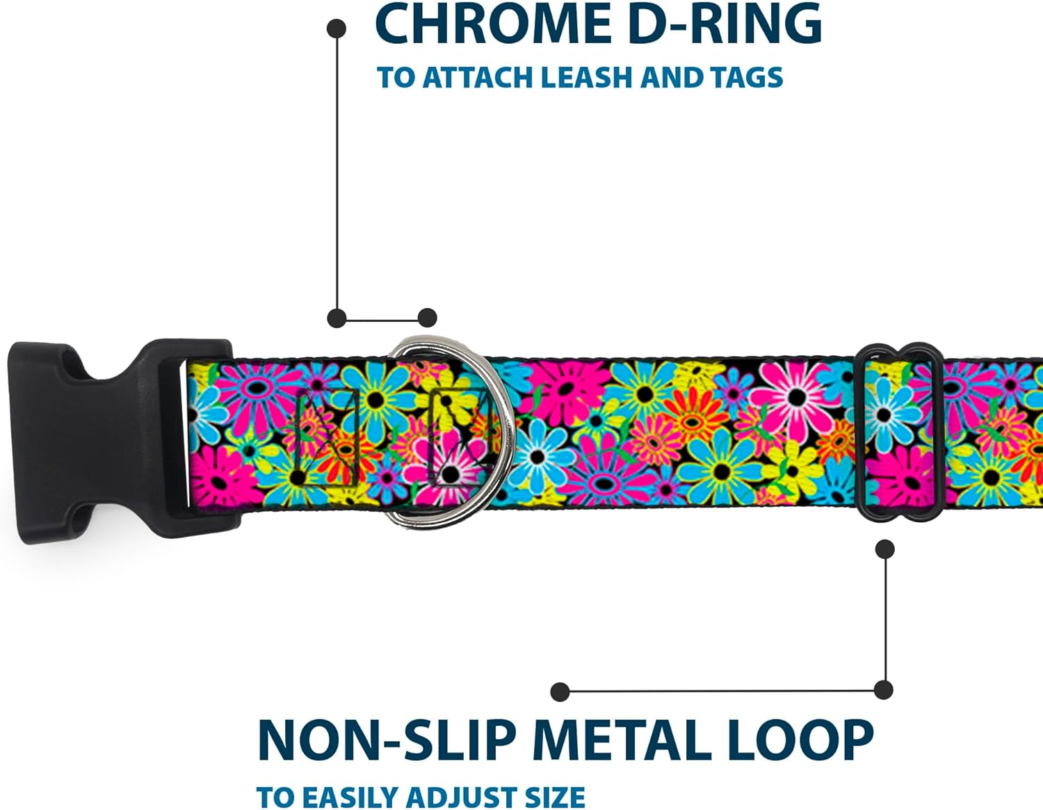 Buckle-Down Plastic Clip Collar - Flower Blossom - 1.5" Wide - Fits 16-23" Neck - Medium