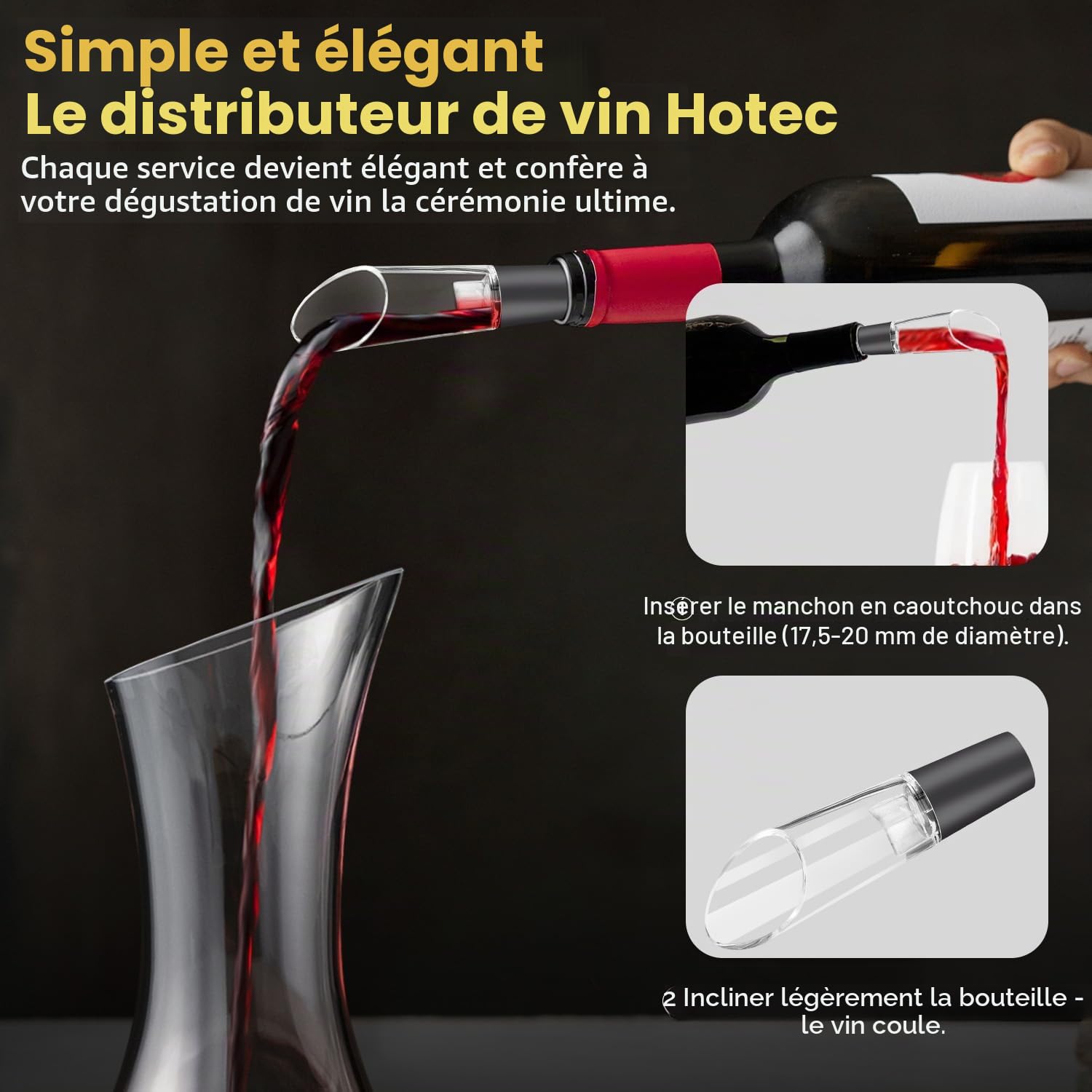 Hotec Tire-bouchon électrique - Décapsuleur automatique - Idée cadeau - Décapsuleur de vin - Tire-bouchon de vin avec coupe-capsule - Câble USB - Bec verseur - Bouchon sous vide