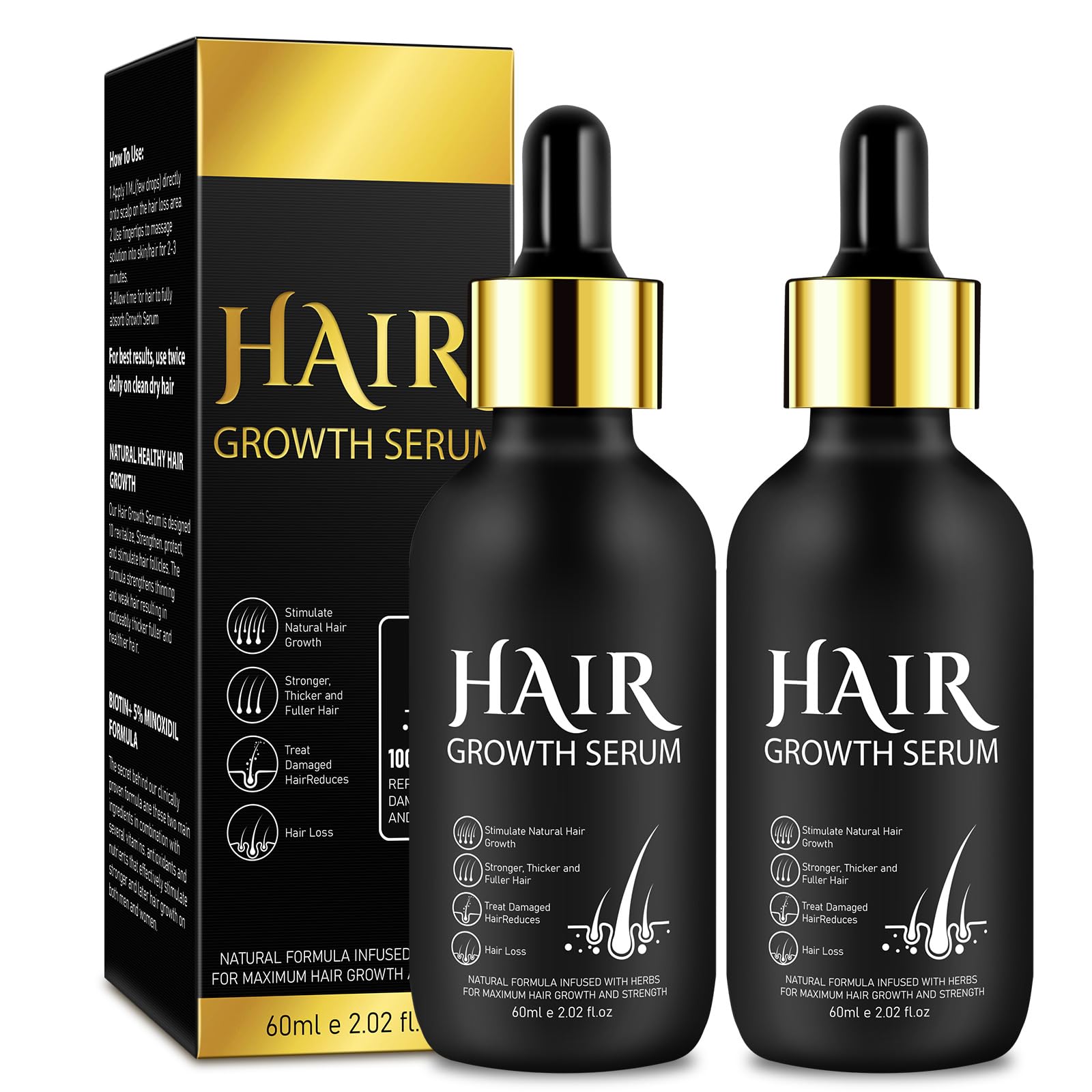 Hair Growth Serum for Men & Women, Hair Growth Oil, Biotin Serum,2.02 oz Hair Serum for Hair Gowth for Getting Thicker Hair Hair Growth Oil, Beard Growth Hair Oils for Hair Growth Products 2 Pcs