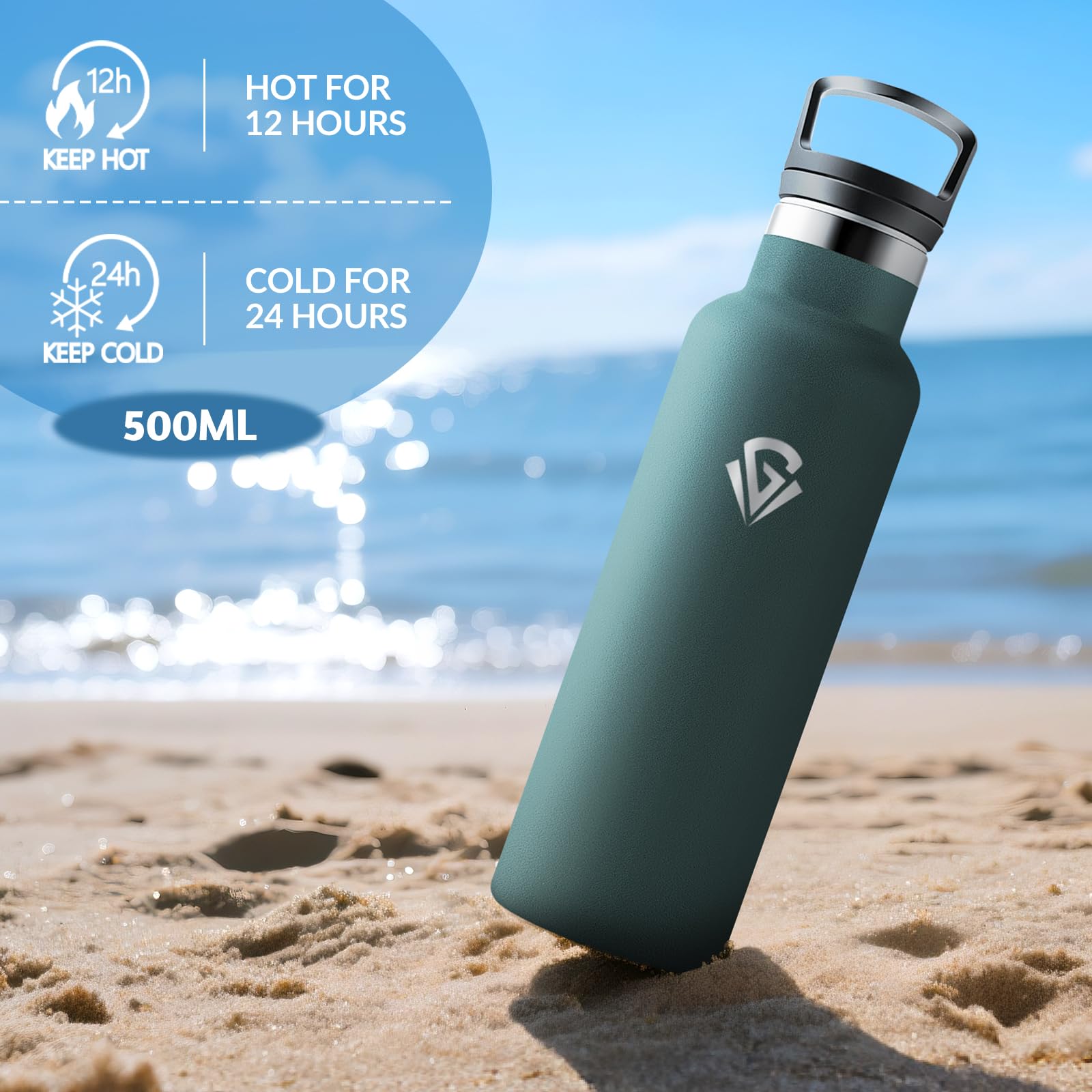 Borraccia Termica Motswedi 500 Ml In Acciaio Inox 18/8 - Doppia Parete, Senza BPA, Mantiene Caldo 12h E Freddo 24h, Nero - 3