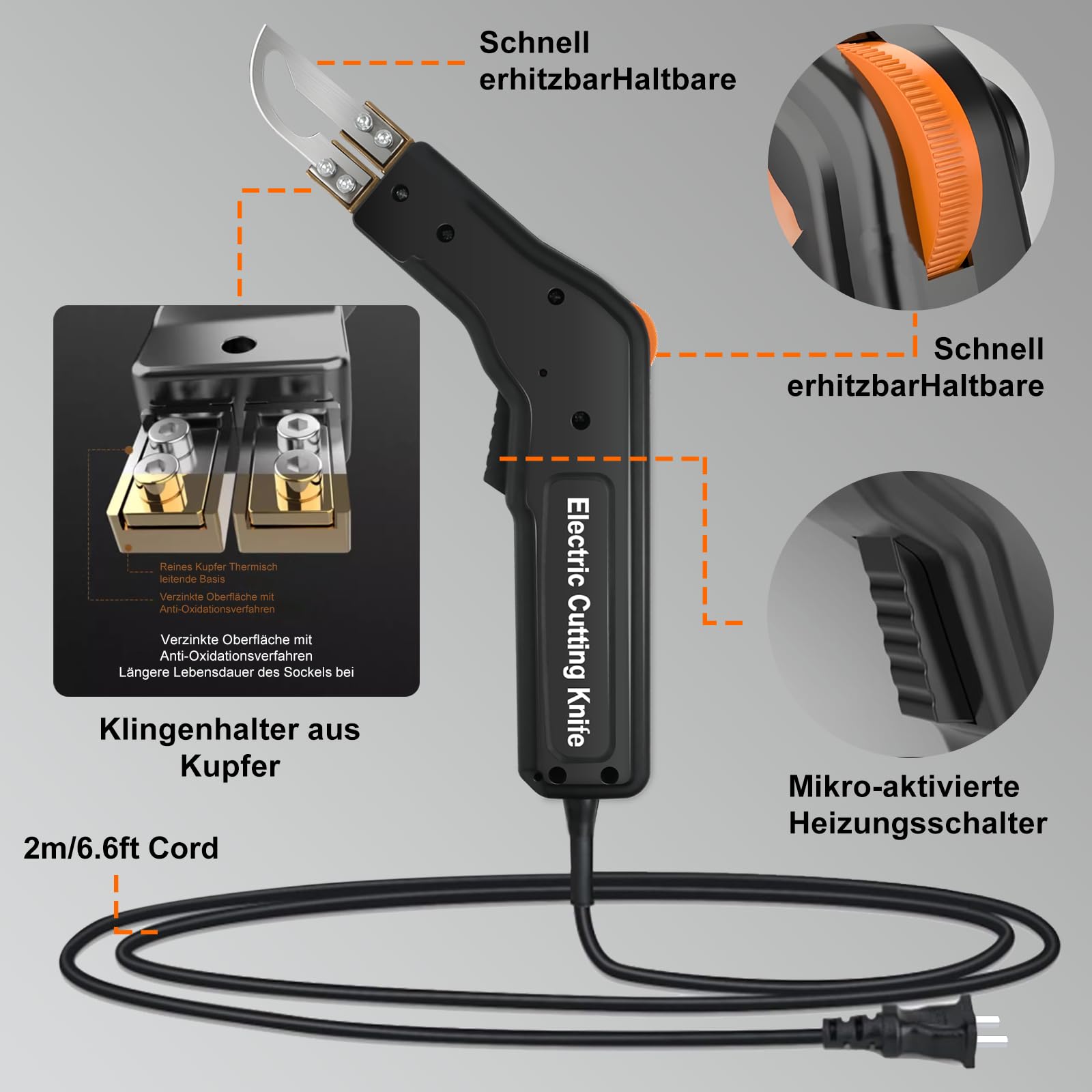 300W Styroporschneider, Elektrischer Heißmesser-Schaumstoffschneider, 0-600°C Heißdrahtschneider mit Kühlsystem, Polystyrol-Schneidewerkzeug mit 3 Klingen für PU/EPS/EPP/KT-Platte/EVA