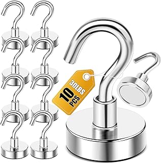 DIYMAG Magnetic Hooks for Cruise Cabins, 10 Pack 30lbs 2026 Ship Essentials N52 Magnet Hook Heavy Duty Strong Magnets Fridge for Hanging Cubicle Accessories Classroom Beach Kitchen Grills Silver