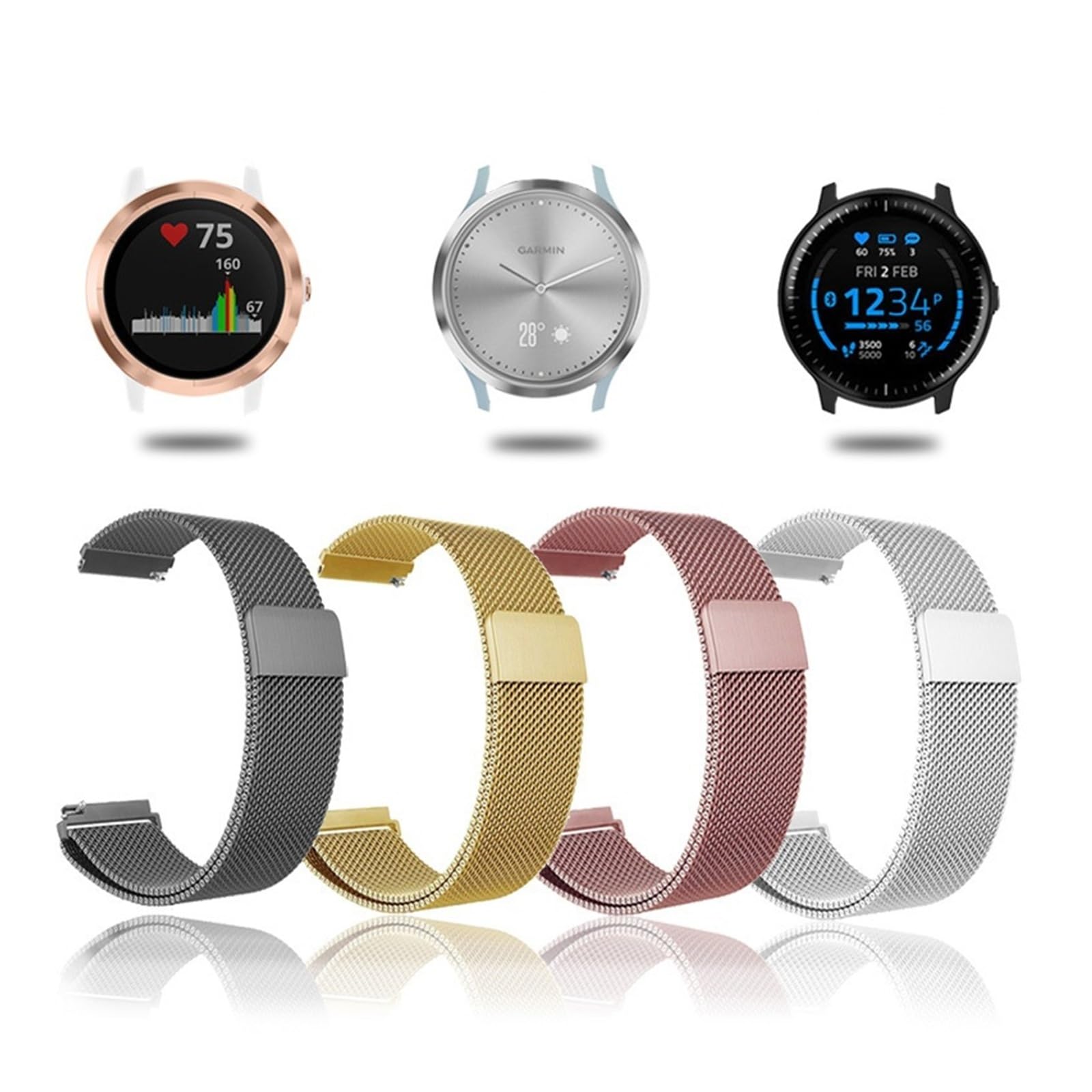 Bransoletka mediolańska Loop Metal 20 mm 22 mm Magnetic Stainless Steel for Garmin Vivoactive 3 4 5 6 Venu 2 3 4 41 mm 45 mm SQ Bracelet