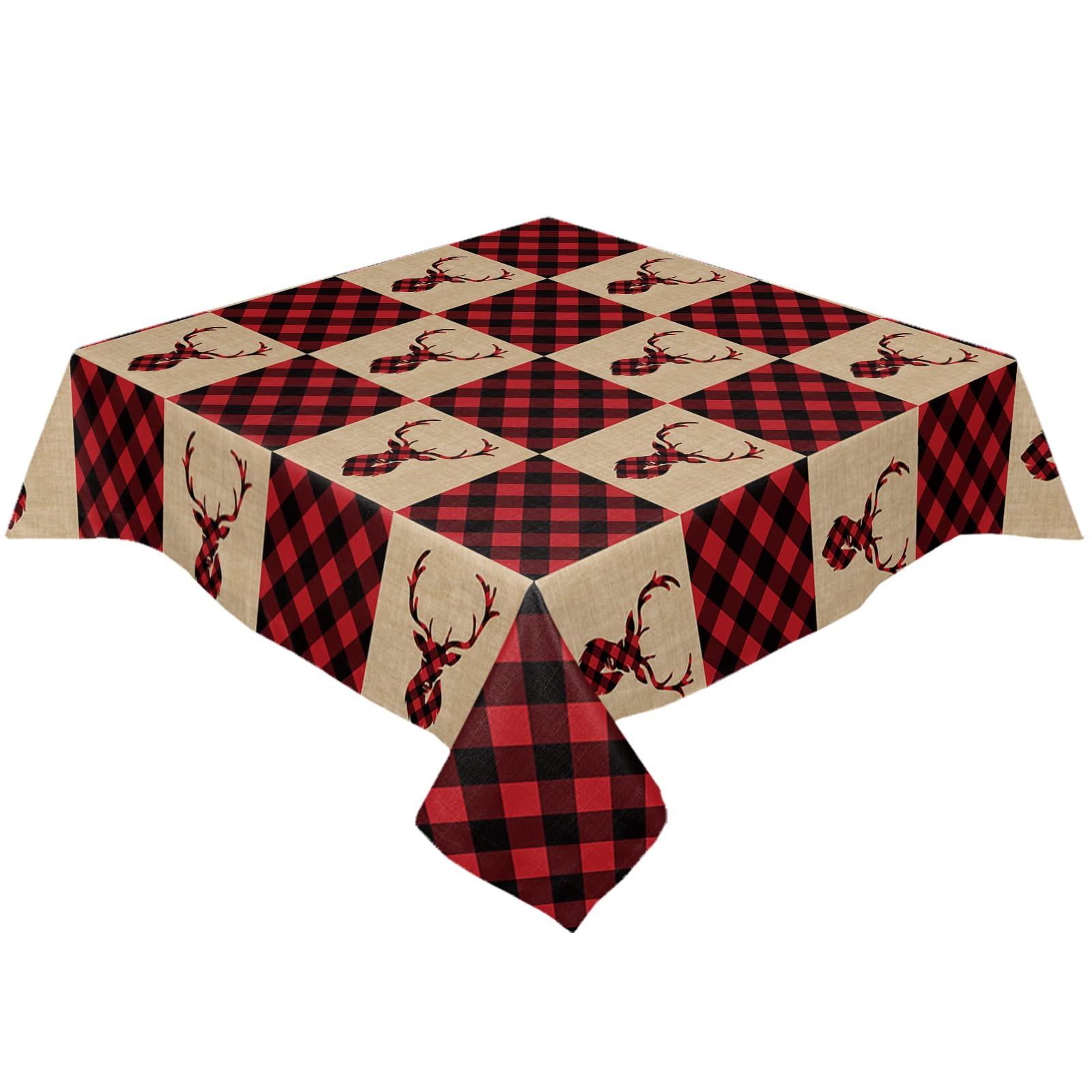 Valentinstag-Tischdecke Mit Rotem Büffelkaro & Herz-Motiv – Waschbar, Quadratisch, Aus Polyester