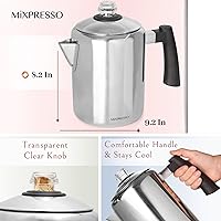 Vista 2 de Mixpresso Cafetera percoladora de acero inoxidable para estufa, cafetera percoladora clásica de 37oz, excelente para acampar, cafetera de 5-8 tazas