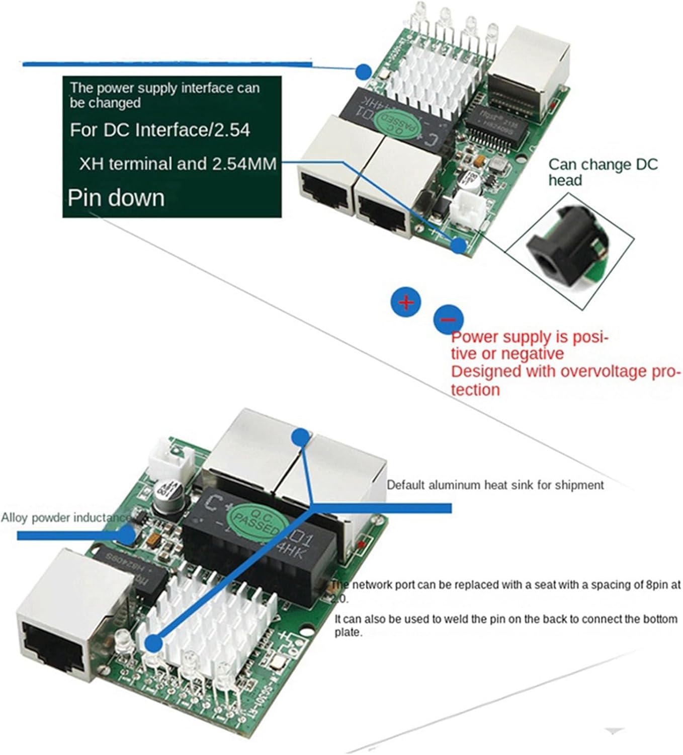 DEVCOVE 10X 産業グレード最小 3ポート 1000M ギガビット RJ45 標準ポートネットワークスイッチモジュール 5V