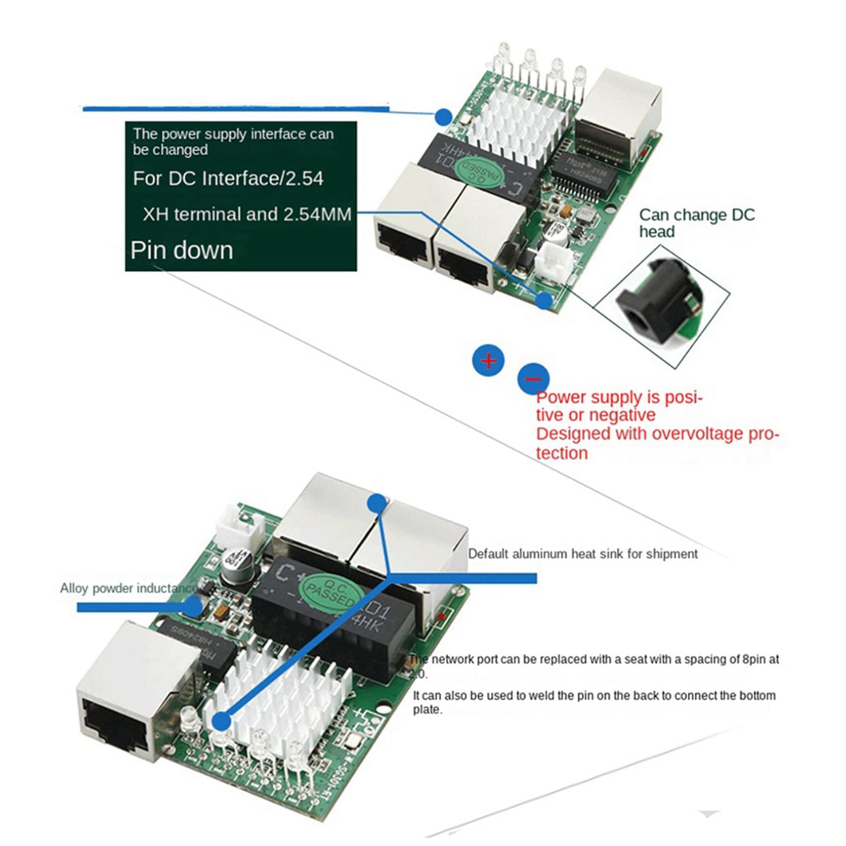 10X Przemysłowy Co Najmniej Trzyportowy 1000M Gigabit RJ45 Standardowy Moduł Przełącznika Sieciowego 5V-12V Powered Network Splitter