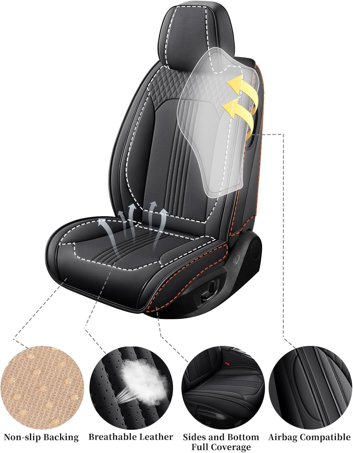Full Set Faux Leather Car Seat Covers Fit for Honda Civic 1996-2026 Full Coverage Fit Automotive Seat Covers with Breathable, Anti-Slip & Waterproof Protectors(Black,Full Set)