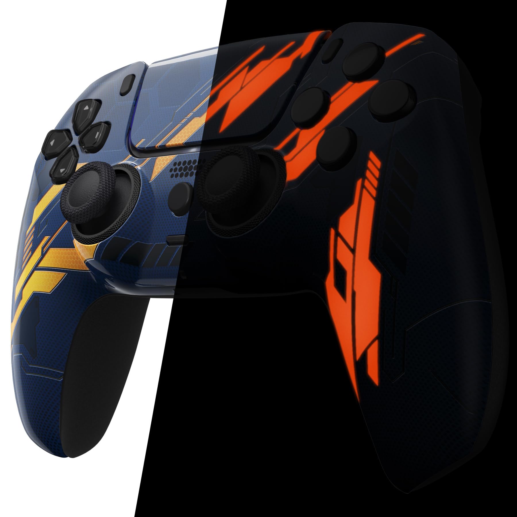 eXtremeRate Luna Cover Ricambio per ps5 Controller,Custodia Copertura Frontale Scocca Shell Ridisegnato&Touchpad&Anelli Compatibile con ps5 Joystick BDM 010/020/030/040/050-Mecha Arancio