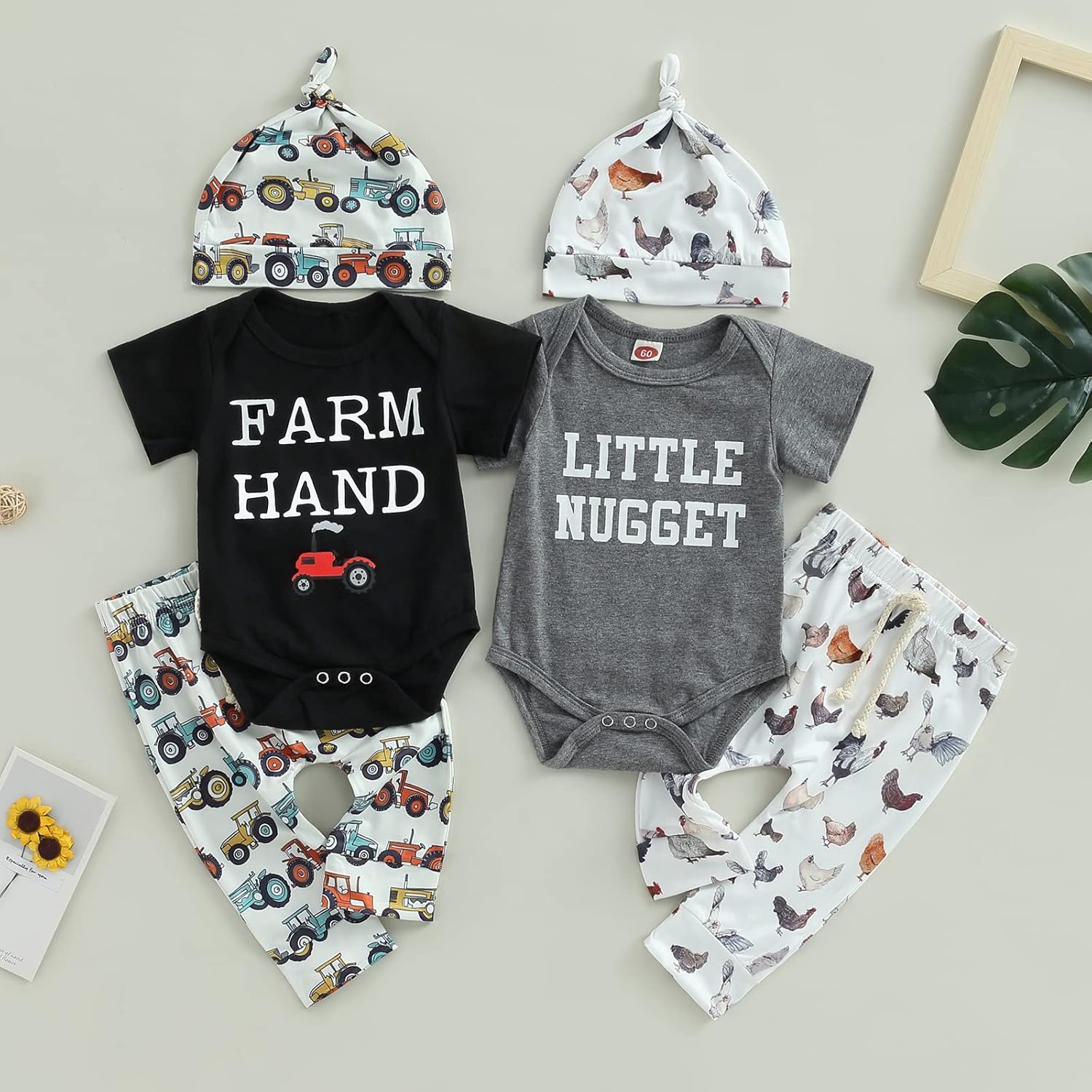 SAYOO Western Newborn Baby Boys Cowboy Outfit Cow Print Letter Bodysuit Long Leggings Cap 3pcs Infant Boy Country Clothes - Image 2