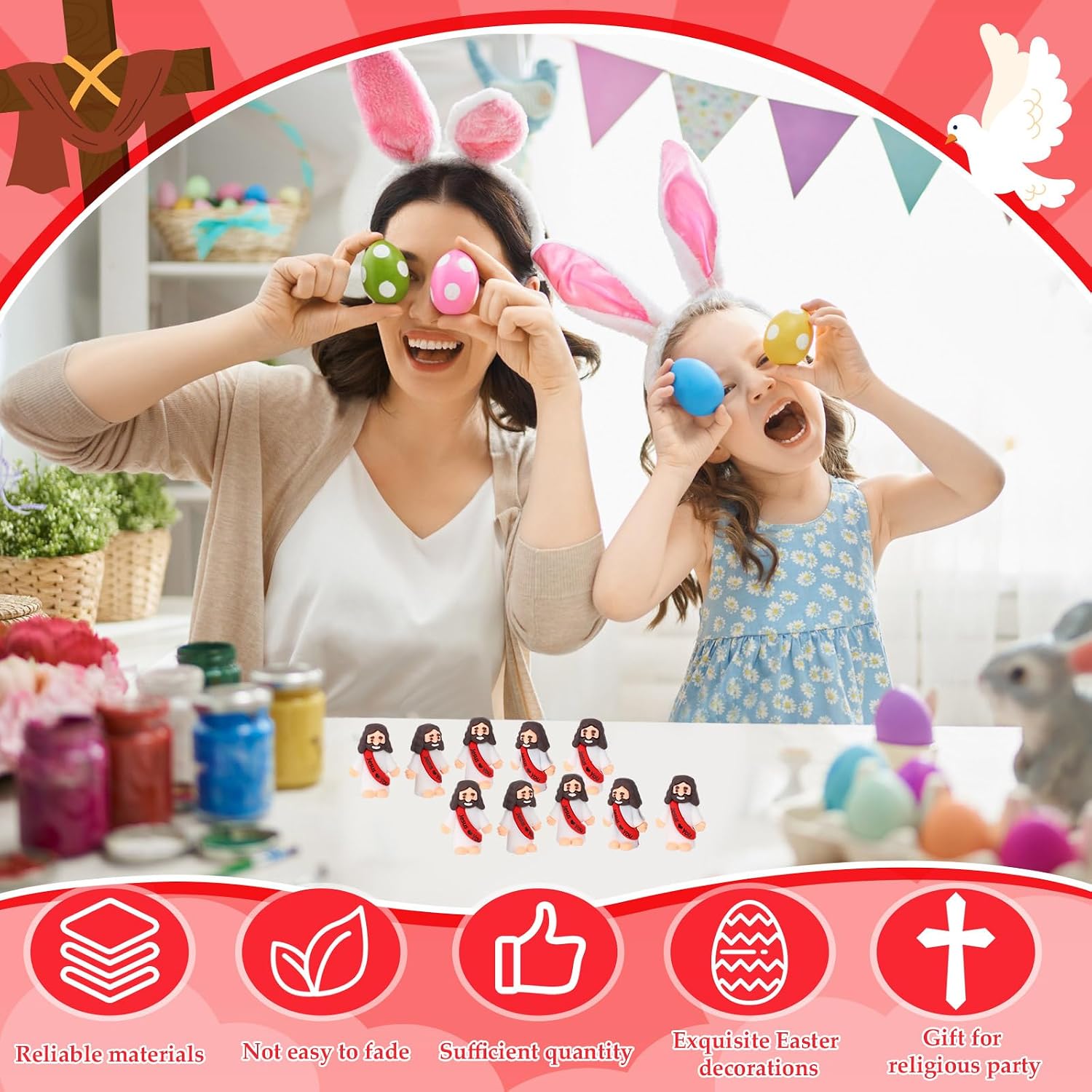 Bememo 25 Pcs Little Jesus Figures, Mini Jesus Loves You Figures, Original Design Multicolor Tiny Figurines to Hide and Seek, Sunday School Religious Party Favors Gift(Red)