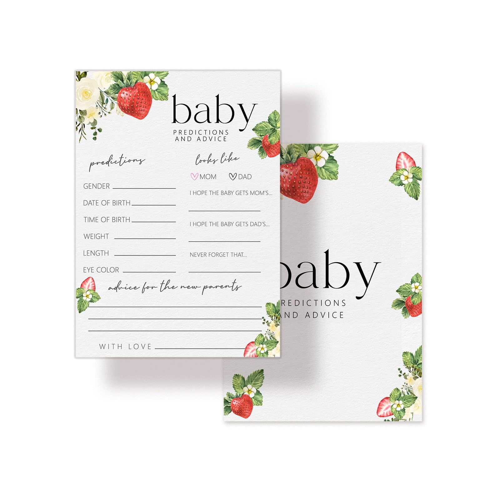 Zabawne gry na baby shower, przewidywania i porady dla dzieci, jagodowe słodkie dekoracje imprezowe upominki pomysły -30 szt., 12,7 x 17,8 cm - H05