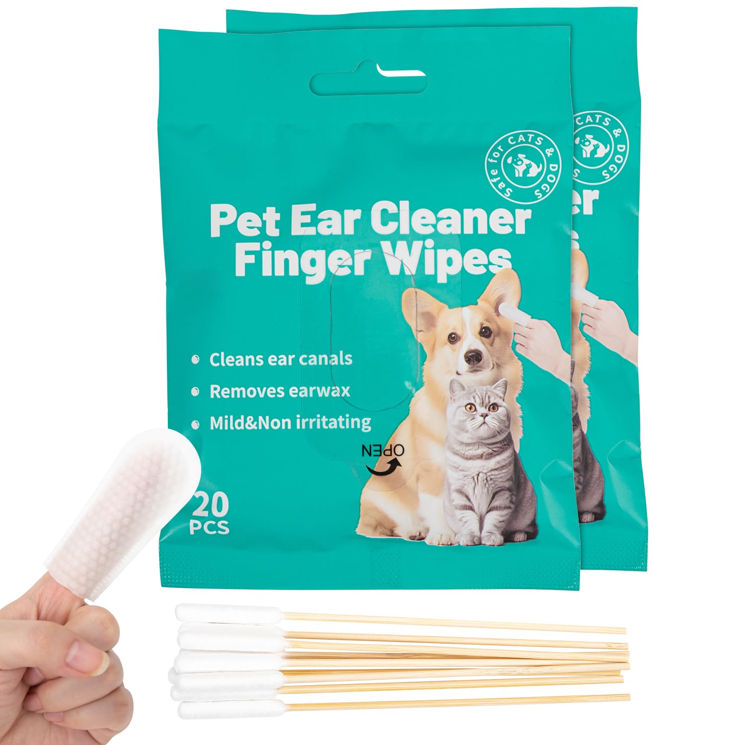 Ear Wipes for Dogs 40pcs Dog Ear Wipes And 100 Pet Cotton Buds, Ear Cleaner for Dogs with Gently Removes Wax Dirt, Odor