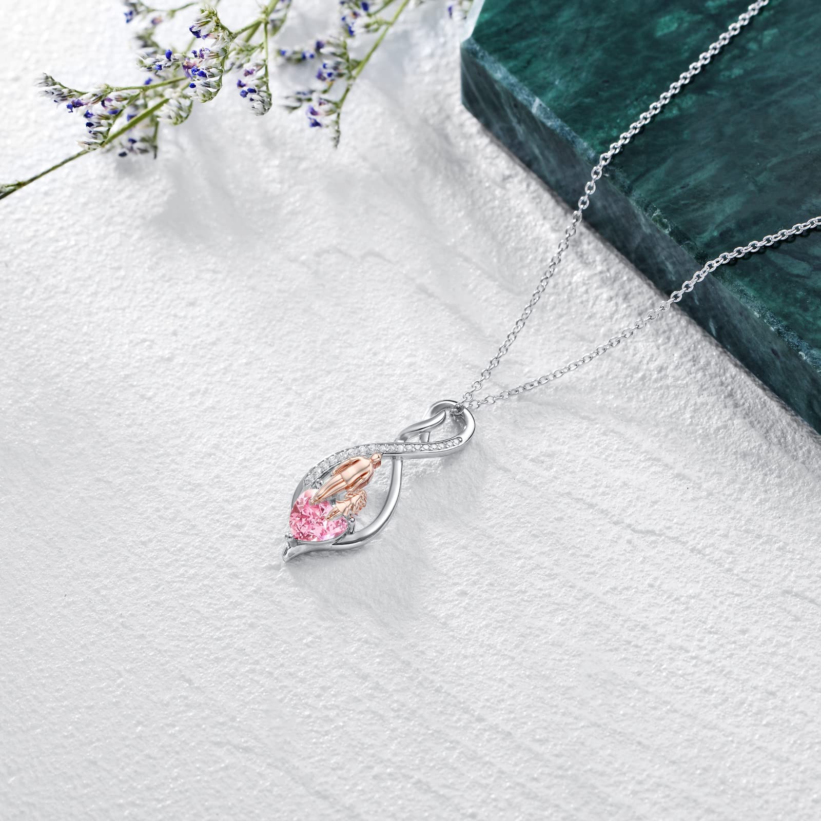 Vater Tochter Geburtsstein Halskette 925 Sterling Silber Unendlichkeit Herz Anhänger Halskette Geburtstag Weihnachten Schmuck Geschenke für Tochter von Papa