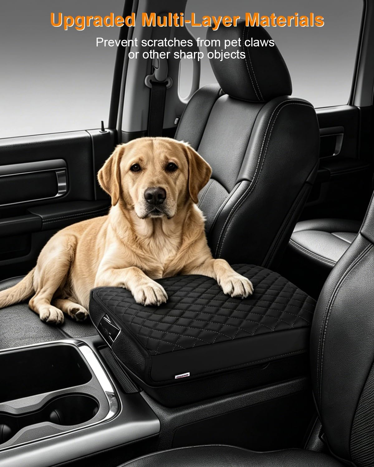 Center Console Armrest Cover for 2009-2018 Dodge Ram 1500 2500 3500, PU Leather Middle Console Lid Protector Arm Rest Cushion Anti-Scratch Thick Pad, Black(Bucket Seat Only)