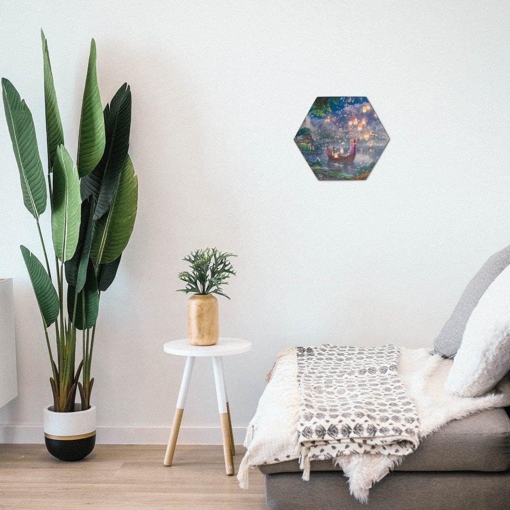 Disney – Tangled – Rapunzel and Flynn Lantern Festival - 11.5” X 10” Hexagon KNEXAGON Wood Print – Tabletop Display, Hang Alone or Connect to Other Pieces – Officially Licensed Collectible WPHEX5401