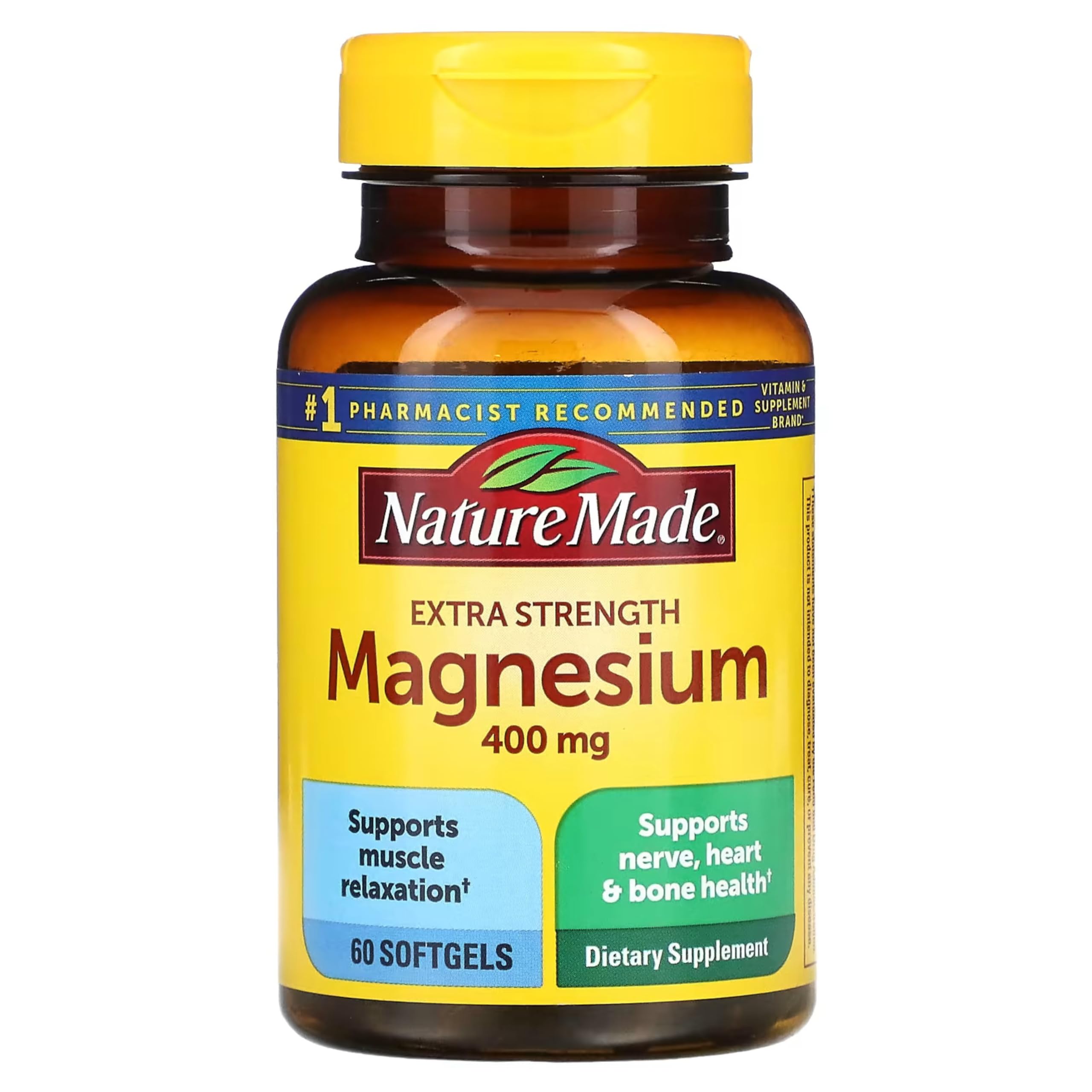 Nature Made Extra Strength Magnesium Oxide 400 mg, Dietary Supplement for Muscle, Nerve, Bone and Heart Support, 60 Softgels,