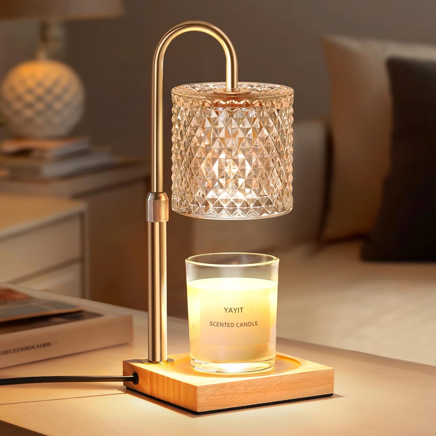 Candle Warmer Lamp with Timer Dimmer Adjustable Height, Candle Warmer with 2 Bulbs for Jar Candles, Home Decor, for Women Birthday Clear 1