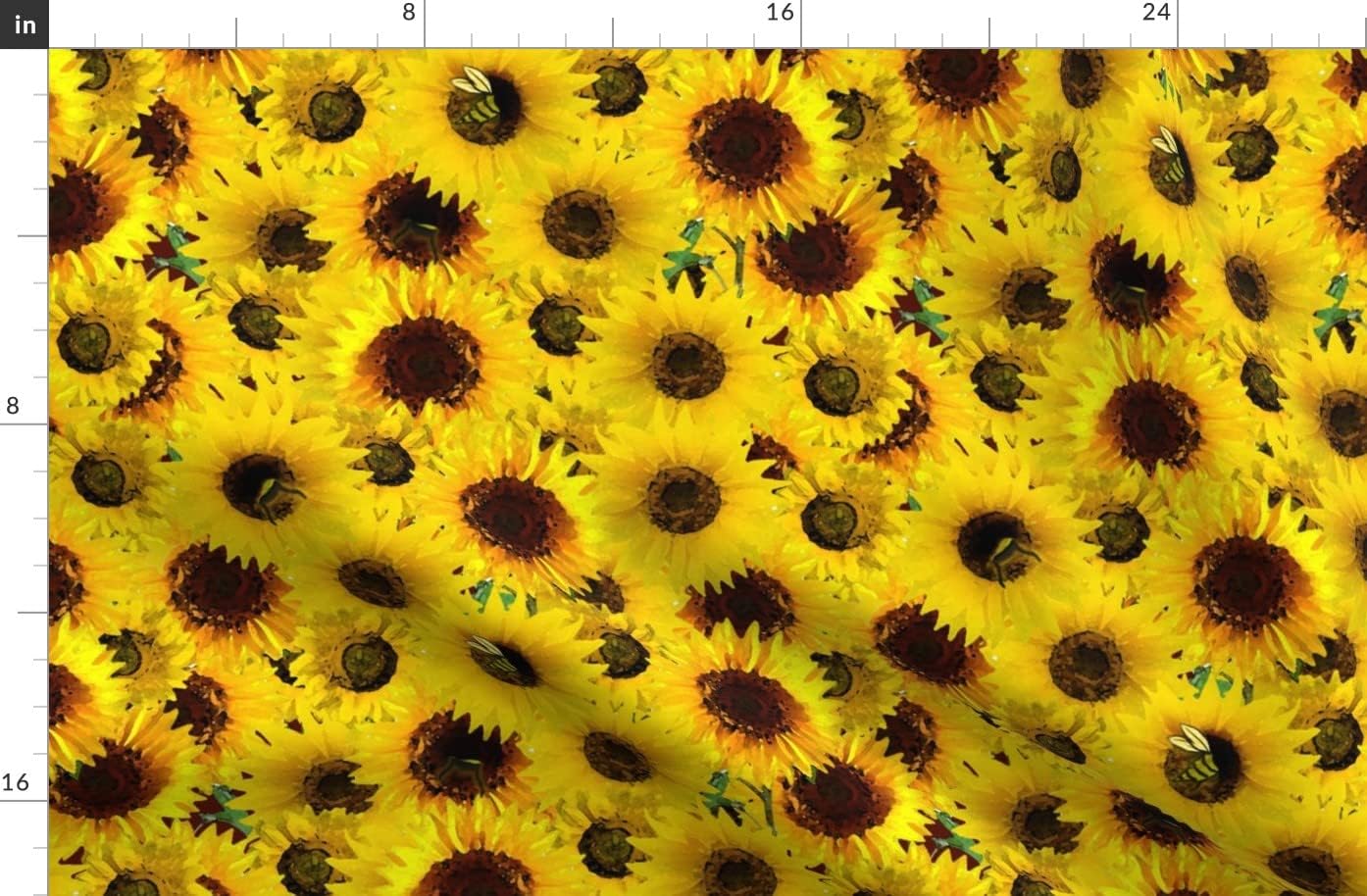 Spoonflower Fabric - Bee Watercolor Sunflower Yellow Spring Nature Whimsical Insects Printed on Organic Cotton Sateen Fabric by The Yard - Sewing Quilting Apparel Home Decor