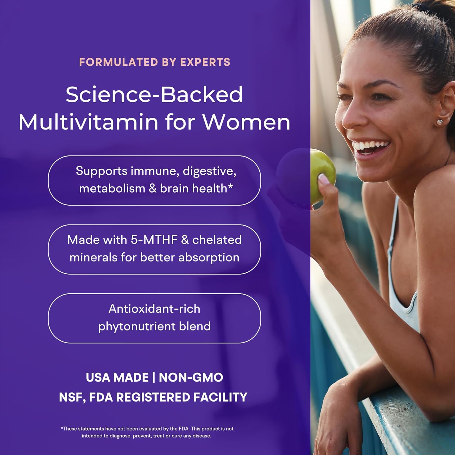 Multivitamin for Women (120 Vegetarian Capsules) Whole Food Vitamin with Essential Nutrients, Natural Calcium, Magnesium, Selenium, Zinc, Biotin, Vitamin A, B6, C, D3, E, K and More - Image 2