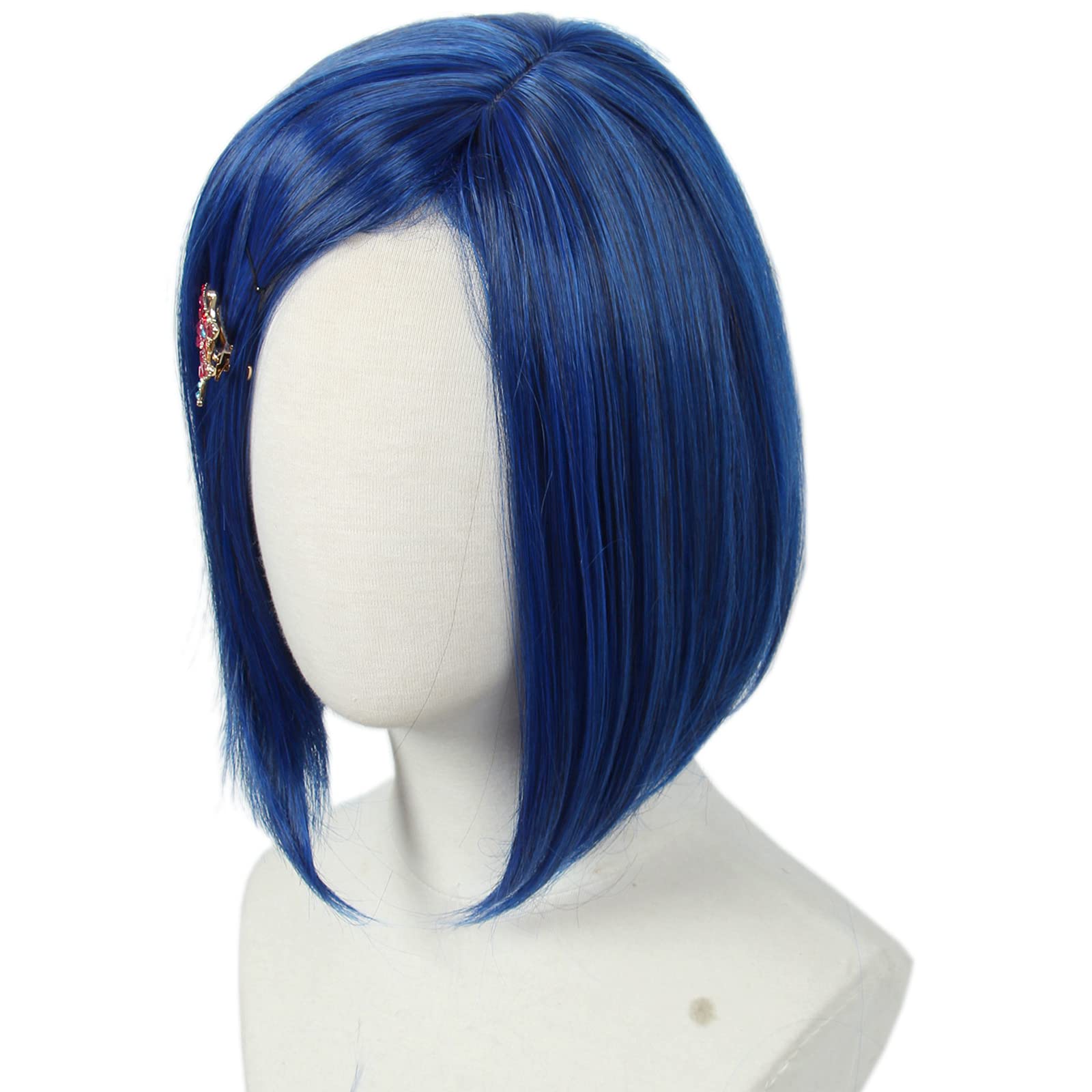 Linfairy Cosplay Dark Blue Bob Short Straight Synthetic Wig with Hairpin for Women Halloween Costume Party Cosplay Wig (Small) - Image 4