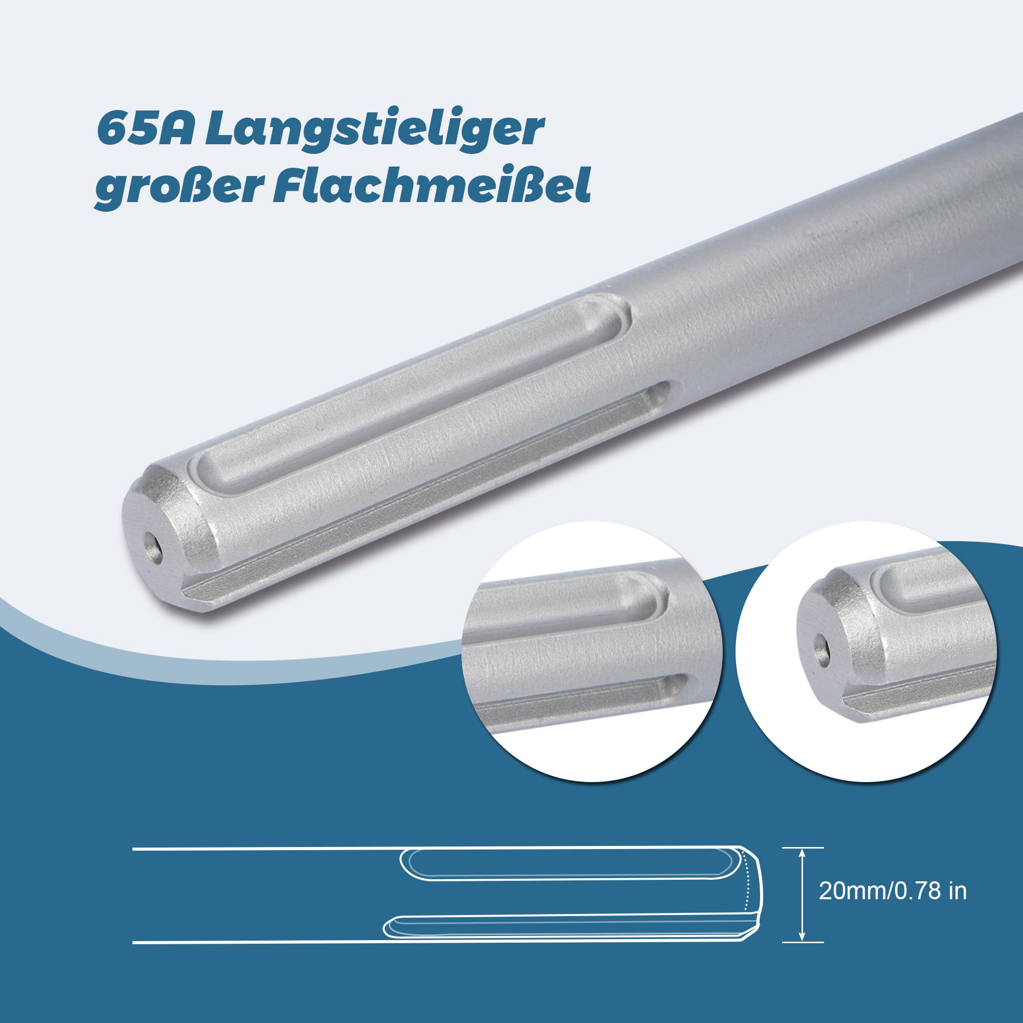 agawas - Scalpello per asfalto, 110 x 470 mm, SDS Max, in acciaio 40CR, attacco 20 mm, con manico lungo, scalpello piatto, con contenitore per trapano da roccia da 65 A, demolizione e martello,