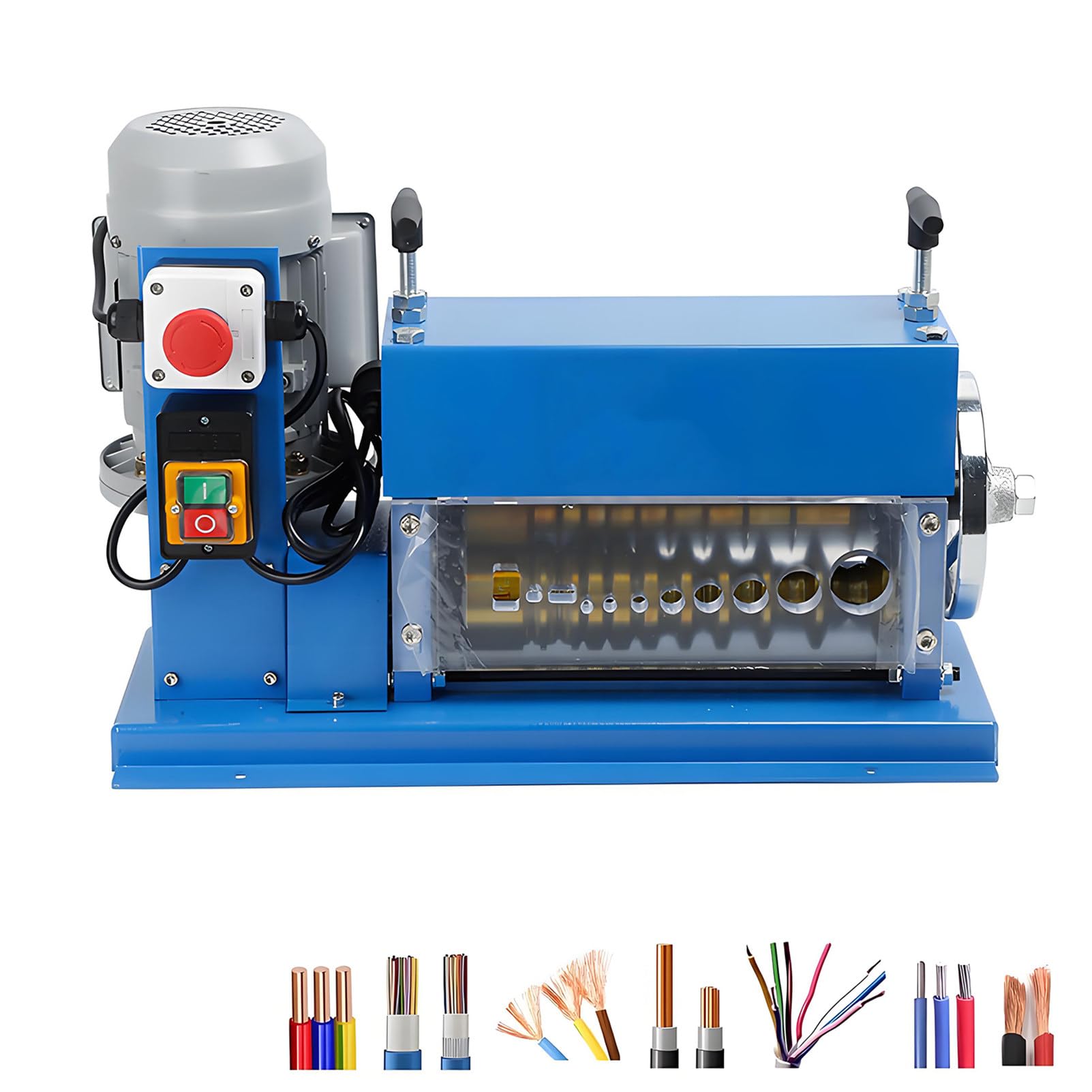 EpyGnom 370w Wire Stripper Machine, 0.06" - 1.5" Automatic Wire Stripping Machine with 11 Channels and 10 Blades, Transparent Panel, for Home Repair Remodelling Recycling Copper Blue