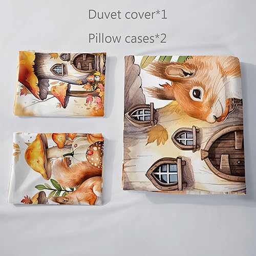 Miniatura 4 de AILONEN Juego de funda de edredón de ardilla tamaño King, lindo juego de ropa de cama de ardilla de dibujos animados para niños y niñas, bonita