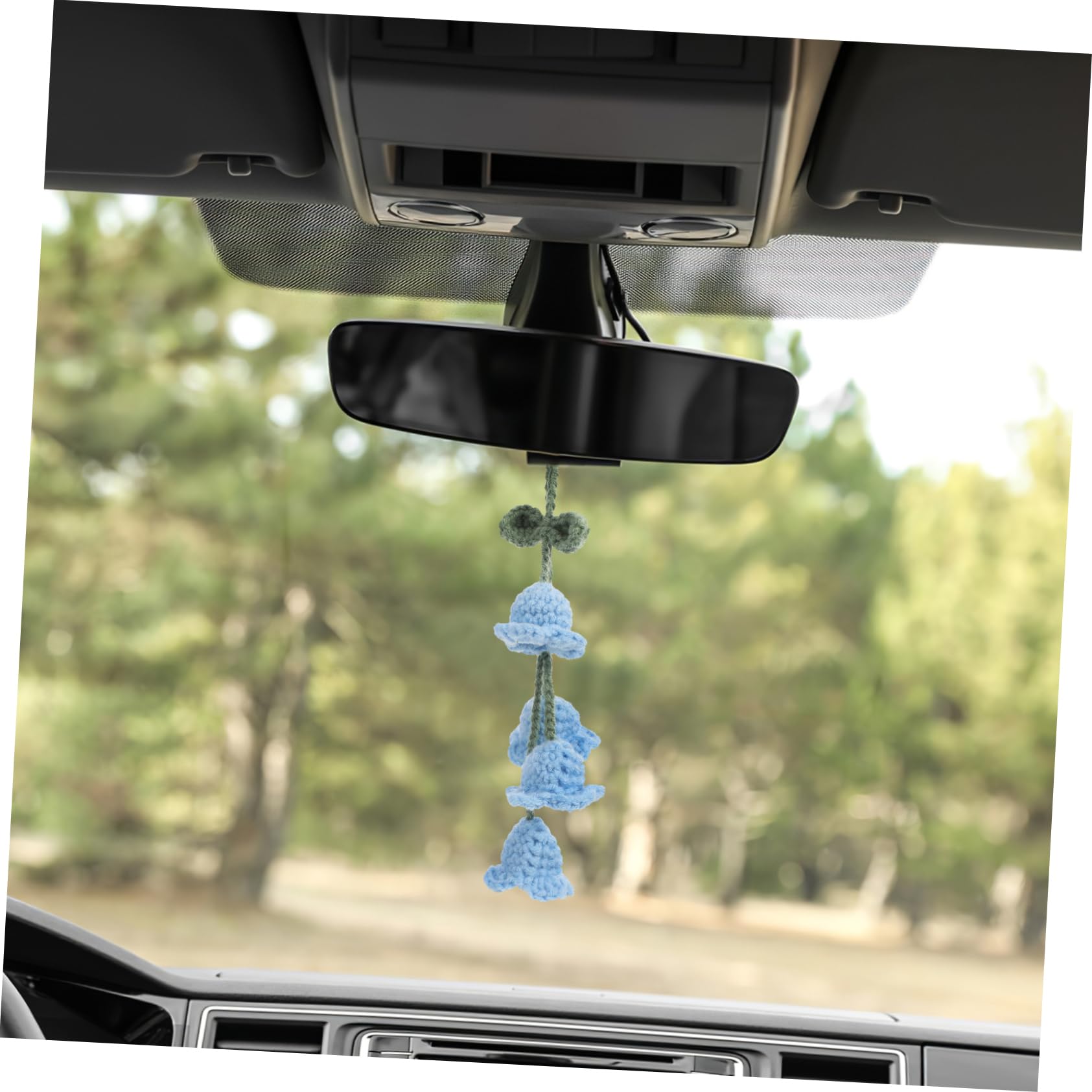 Beatifufu Pendente Per Specchietto Retrovisore Auto Uncinetto Fiore Blu Accessori Carini Per Decorazioni Auto e Casa Resistente
