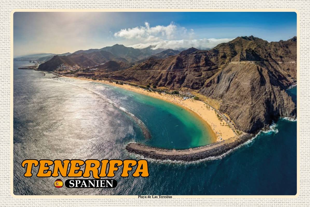 KZIWQ Metal Sign Curved Tenerife Spain Playa de Las Teresitas Decorative Tin Sign 15x30cm