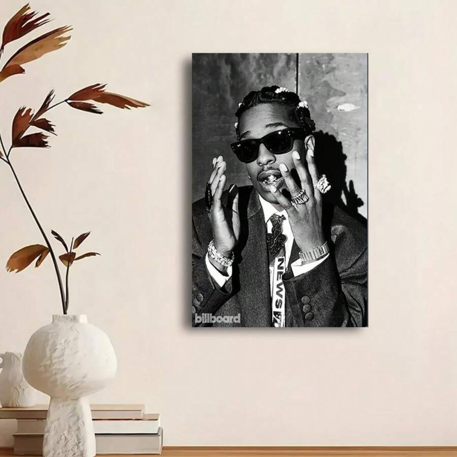 lianyibo Poster su tela con musica hip-hop, decorazione da parete in stile urbano in bianco e nero per soggiorno e camera da letto, arredamento moderno per la casa, cornice 50x75 cm