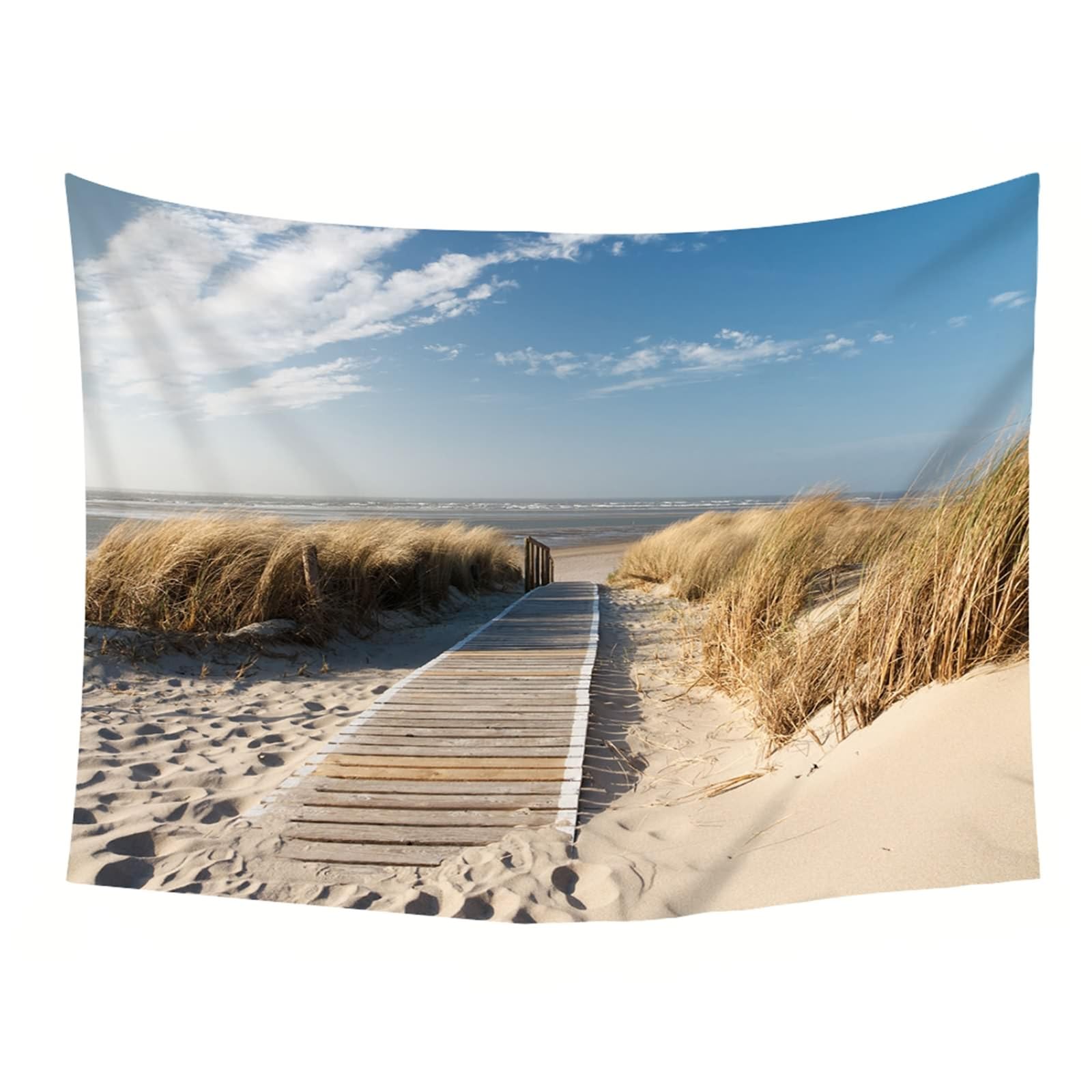 Gualiy Wandtuch Wohnzimmer Meer, Tapisserie 260x240 Strand Schilf Tapisserie Wandteppich Heimdekoration, Gelb Beige