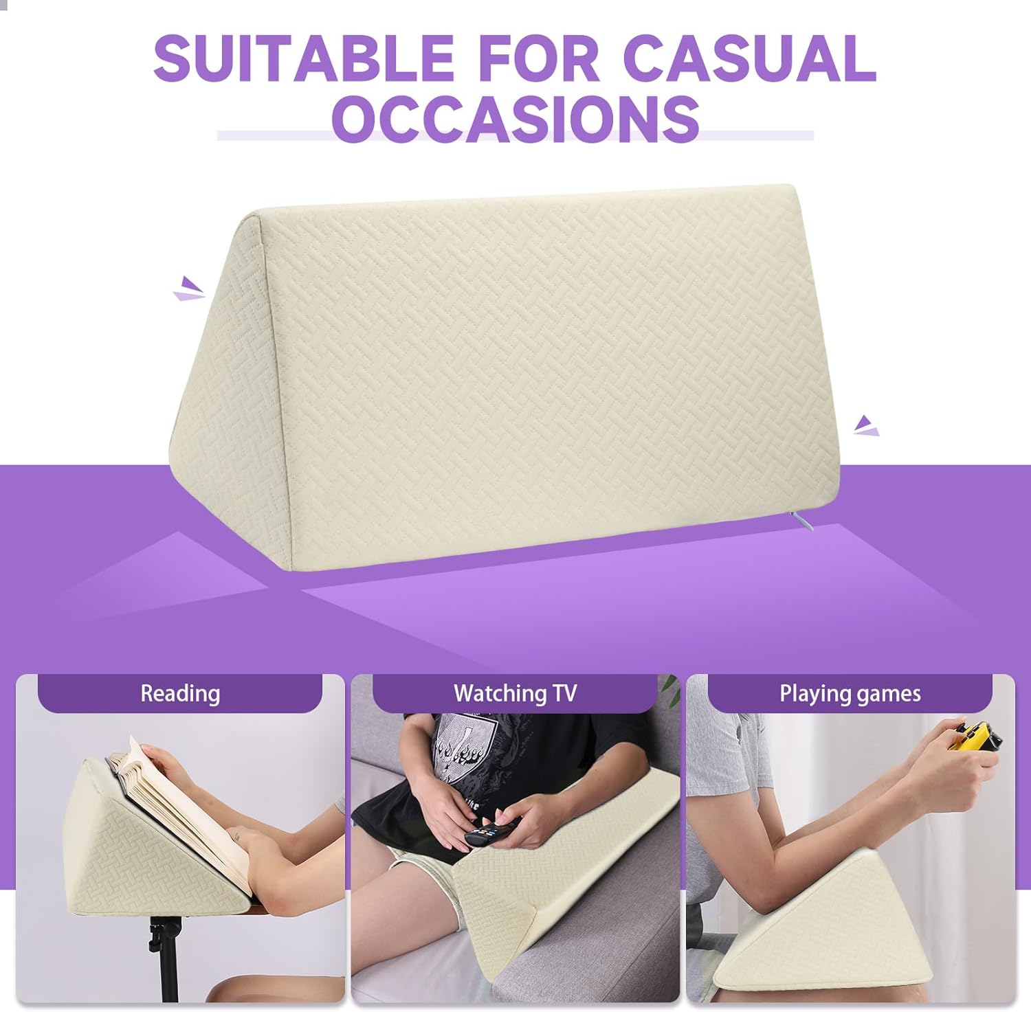 Small Wedge Pillow, Small Wedge Pillow for Sleeping, Foam Wedge for Yoga, Laptop, Memory Foam Positioning, Foam Pillow for Chair, Provide Support and Relieve Fatigue(Apricot-17.7")