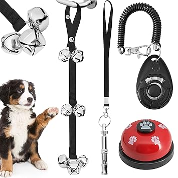 JOYSOG Dog Door Bells for Potty Training,5Pcs Pet Dog Training Kit Pet Supplies,Dog Doorbells with Dog Training Clickers Whistles for Dogs to Ring to Go Outside,Potty,Eating