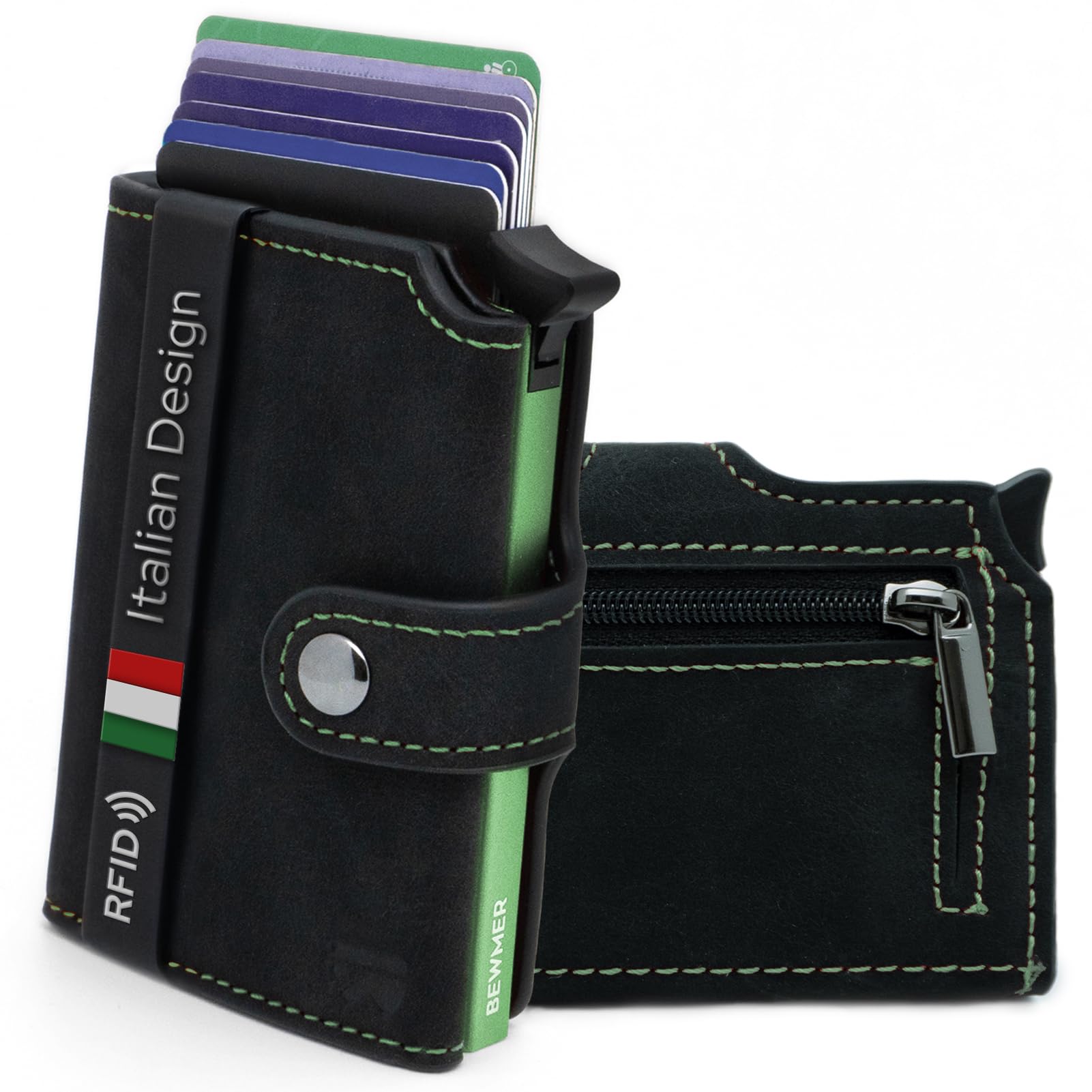 BEWMER v2 Shielded Slim Wallet mit Münzfach für Herren & Damen | Kartenetui mit Münzfach & RFID-Schutz & Anti-Cloning | Geldbörse für Scheine, Münzen & 9 Kreditkarten