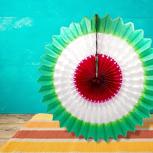 Miniatura 4 de Needzo Decoración colgante de flores de papel de seda rojo, verde y blanco, decoraciones de fiesta temática mexicana, 18 pulgadas