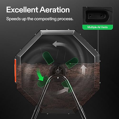 Miniatura 4 de VIVOSUN Compostador giratorio para exteriores con doble lote giratorio y termómetro de compost, termómetro de tierra para patio trasero con esfera