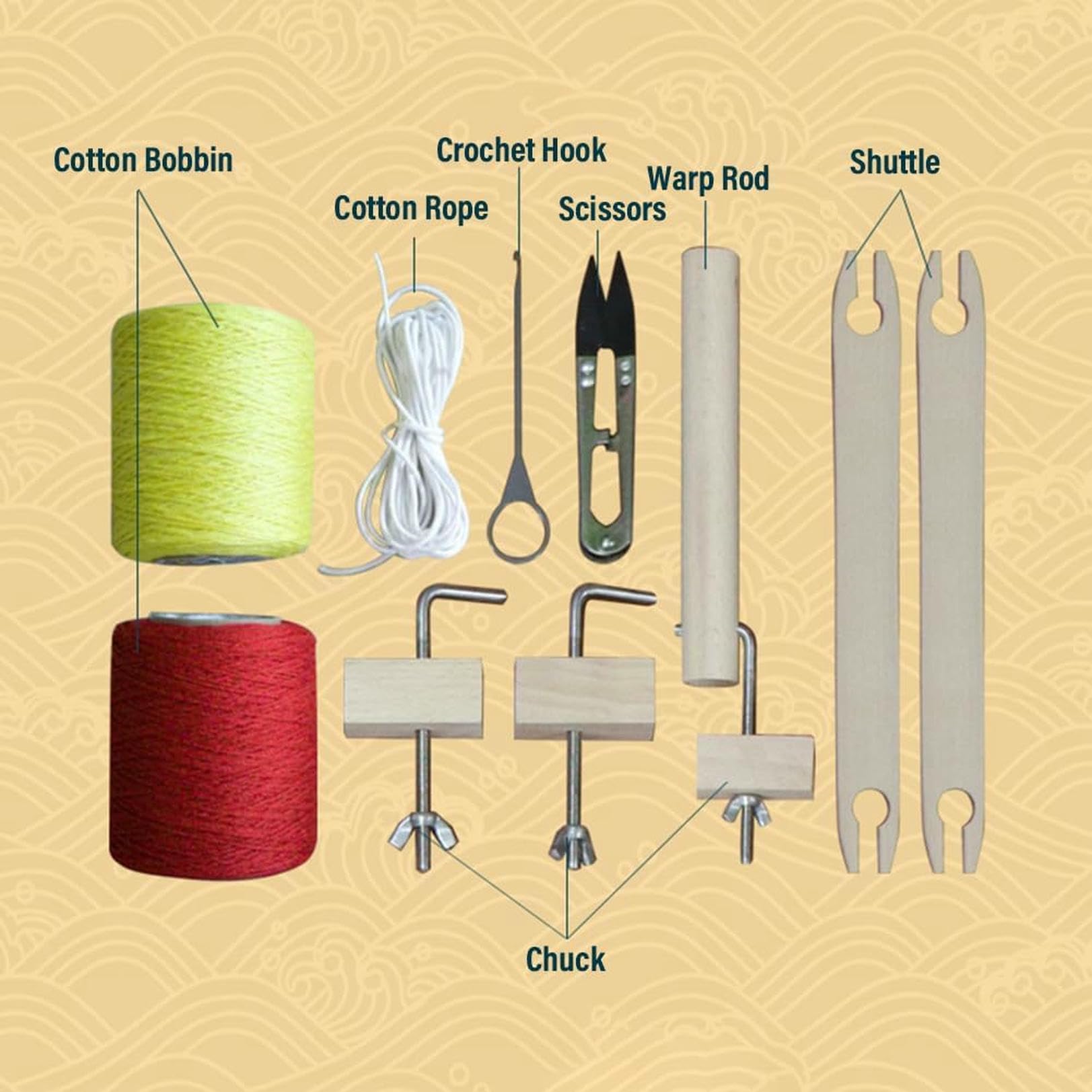 Kit Telaio per Tessitura in Legno, Telaio per Tessitura Multiuso in Legno Regolabile, Macchina per Maglieria a Mano, con Filati, aste, pettini e navette, per Principianti e Bambini