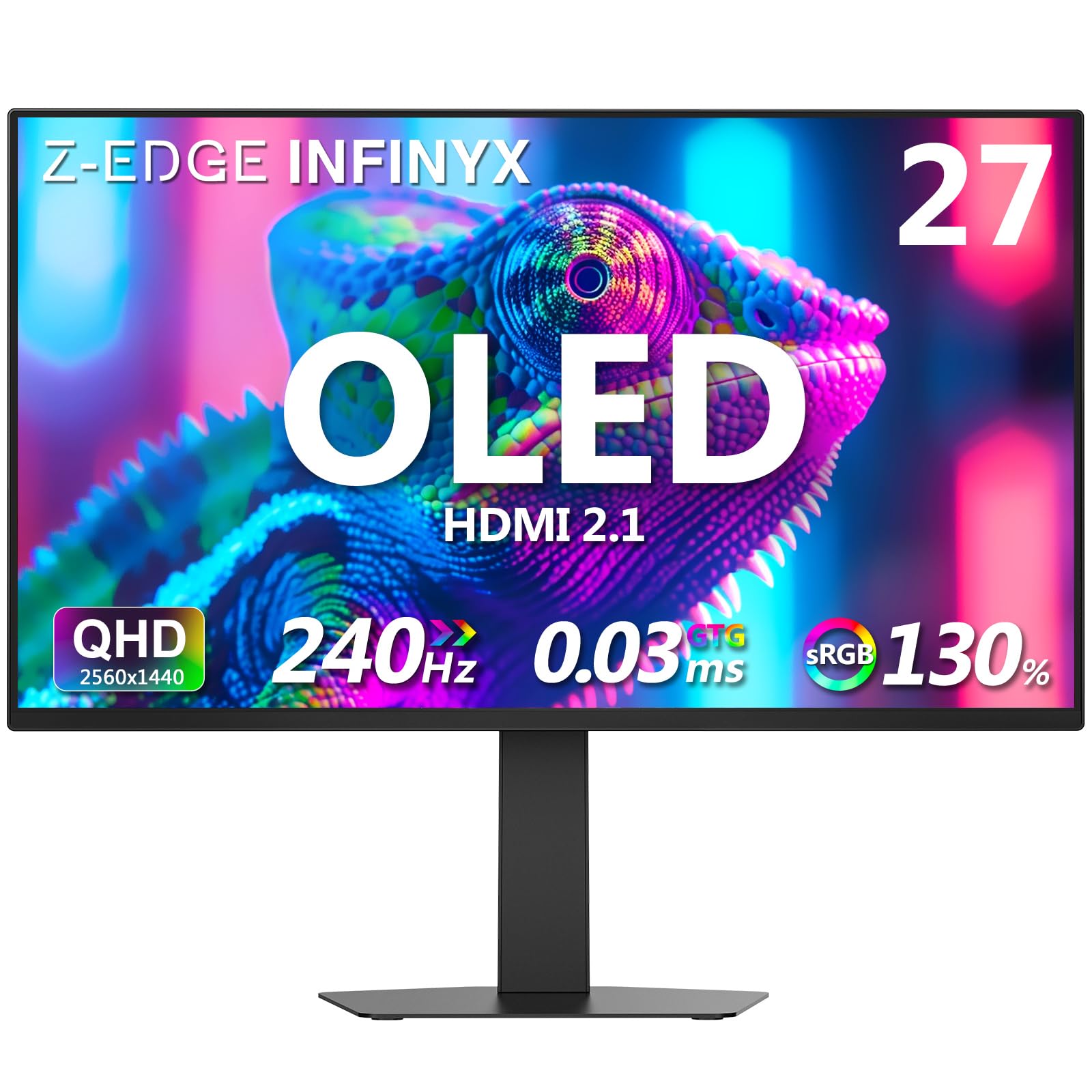 Z-Edge INFINYX Ecran PC Gamer 27" OLED QHD 2560x1440 240Hz 0.03ms GTG HDR400 2×HDMI 2.1 2×DP 1.4 PIP/PBP Ergo Réglable VESA 100x100