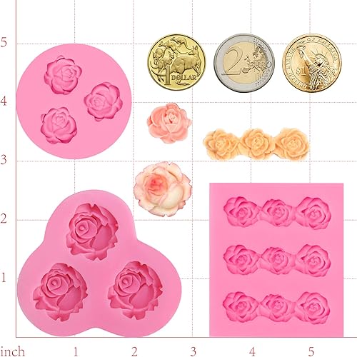 Miniatura 4 de Funshowcase Molde de silicona de caramelo de fondant de rosas de tamaño mini para decoración de pasteles Sugarcraft, decoración de cupcakes, arcilla