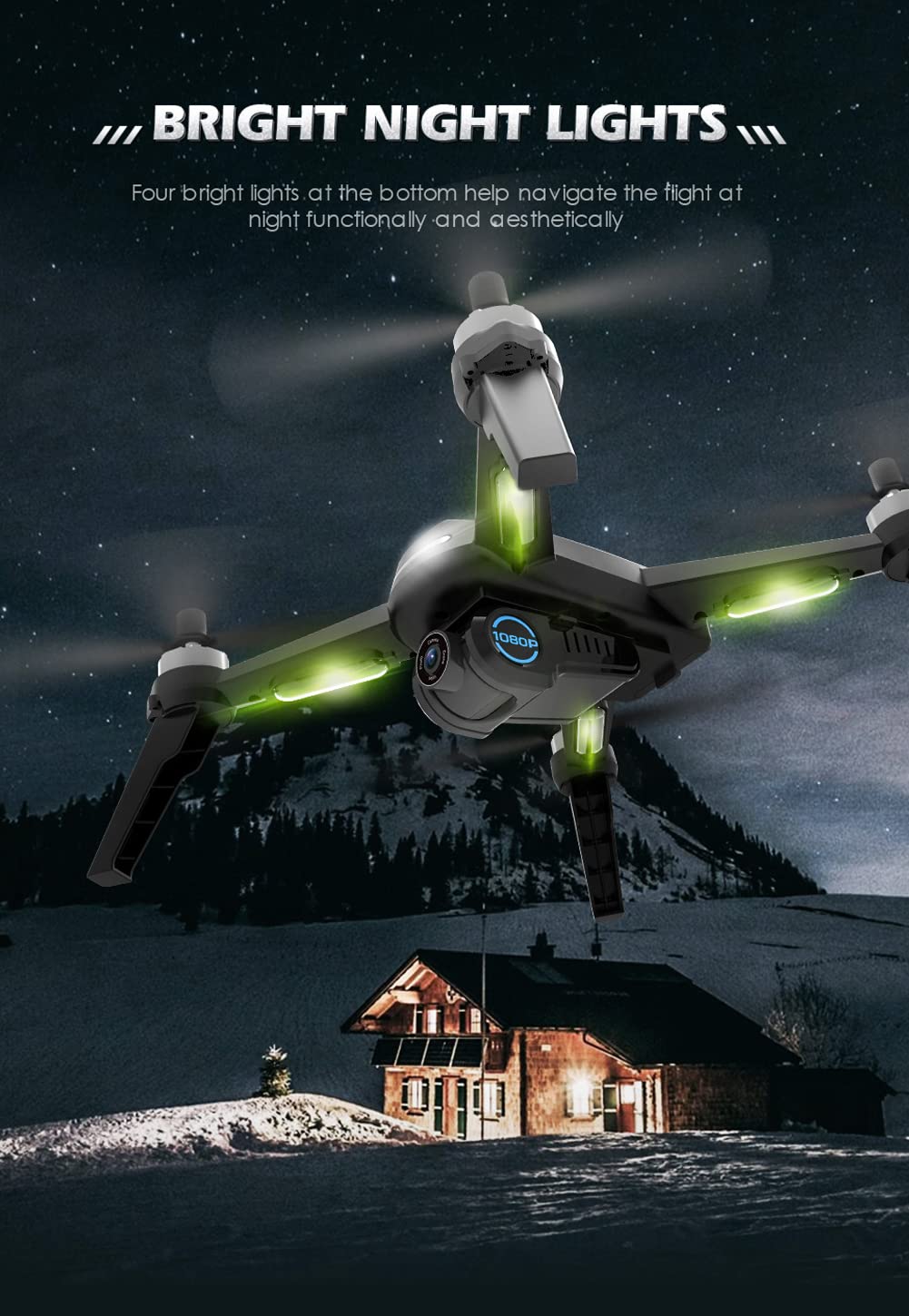 Drone RC con Fotocamera, Drone Video per Adulti, Luce Notturna a LED, Follow Intelligente, Ritorno al Posizionamento GPS, Motore brushless, Trasmissione di Immagini Live 5G WiFi, avvolgiment