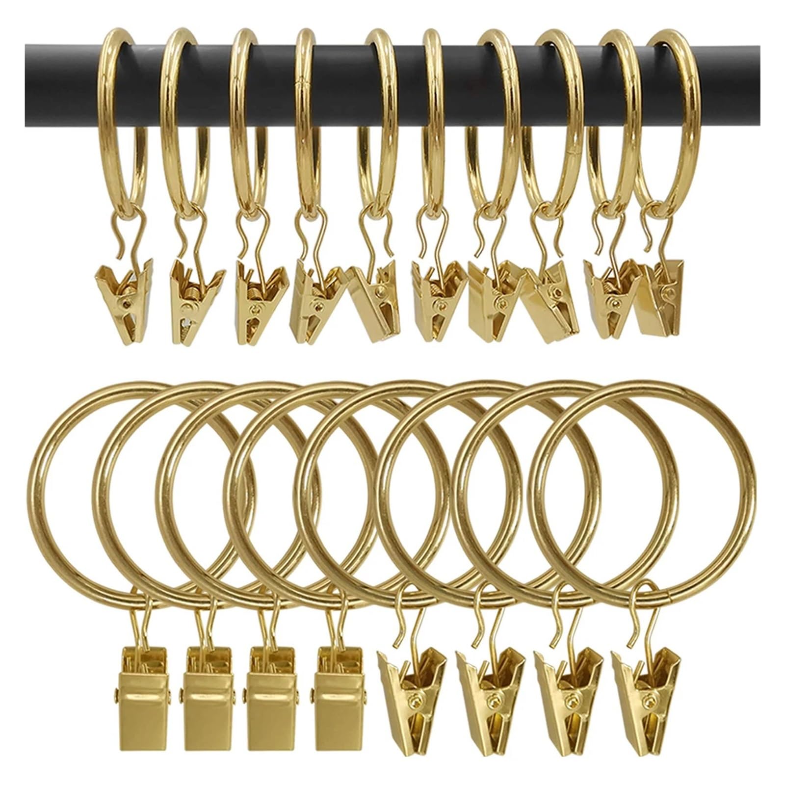 Curtain Hooks Curtain Rings With Clips Metal Curtain Hooks Hangers Clips With Rings Curtain Accessories(Golden,20Pcs)