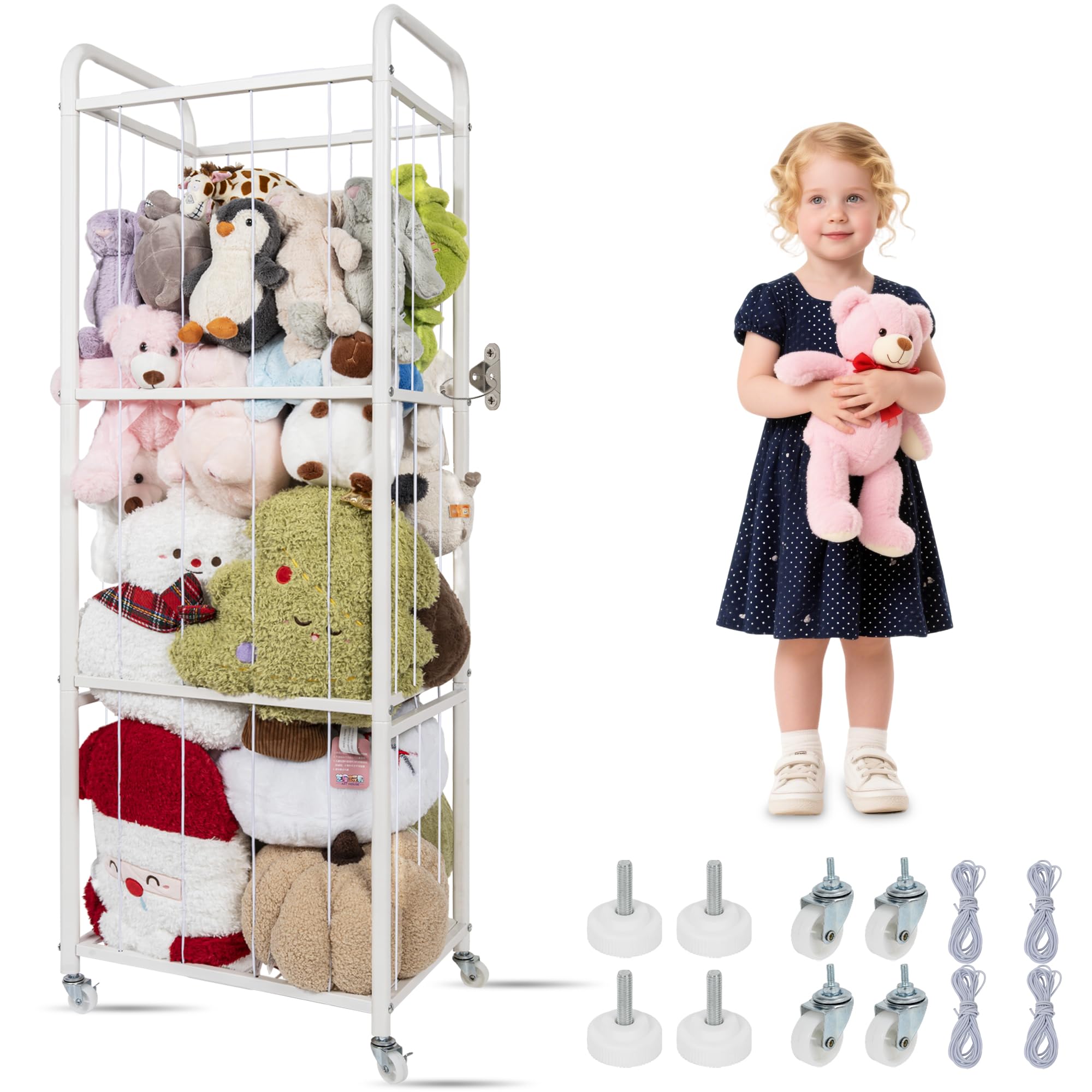AKOZLIN Kuscheltier Aufbewahrung,Extra große Kapazität, | 360° Bremse-Räder, Metallene Kippschutzbänder, Für Kinderzimmer & Wohnzimmer